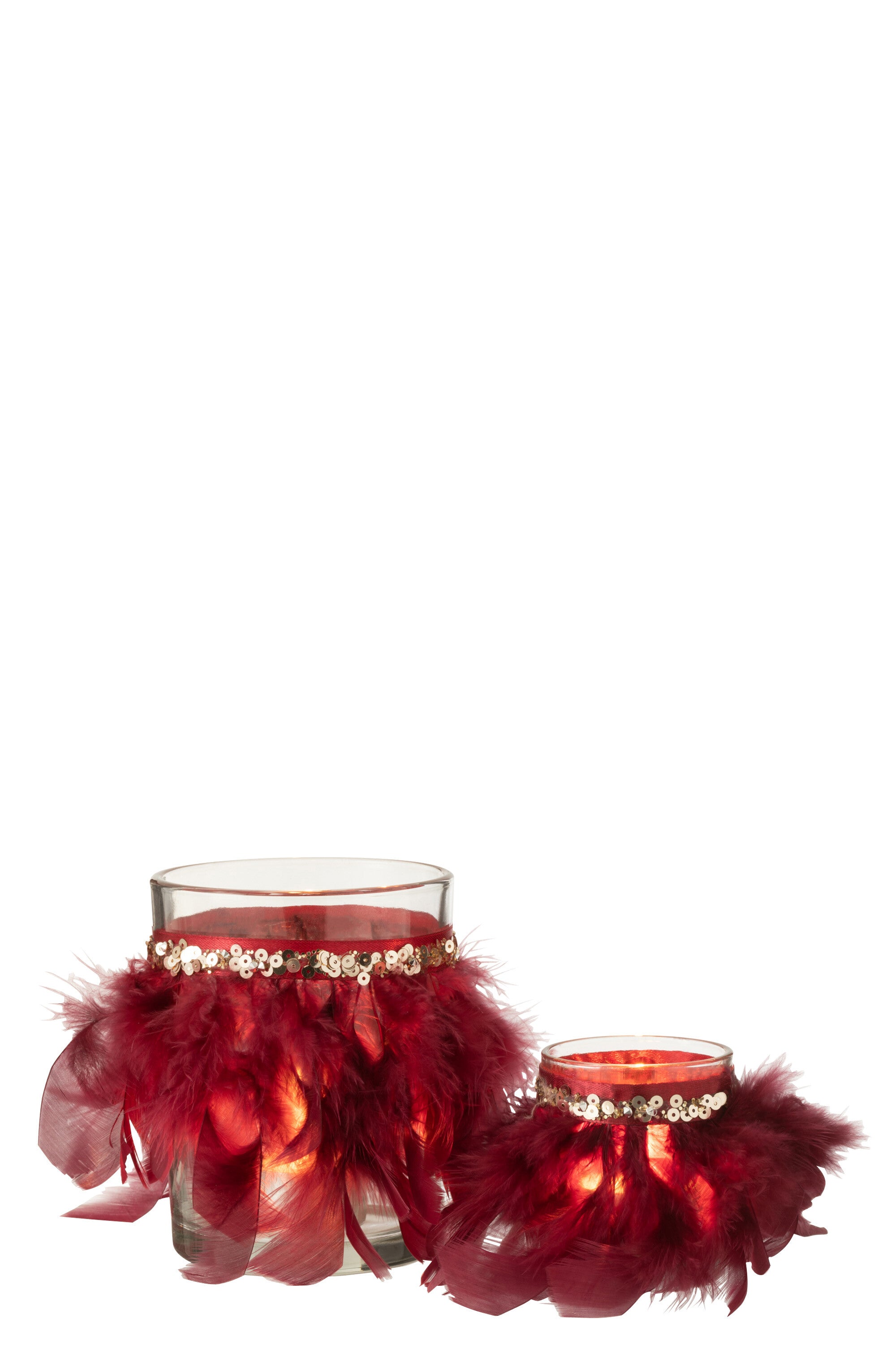 J-Line theelichthouder Veren - glas - burgundy - large