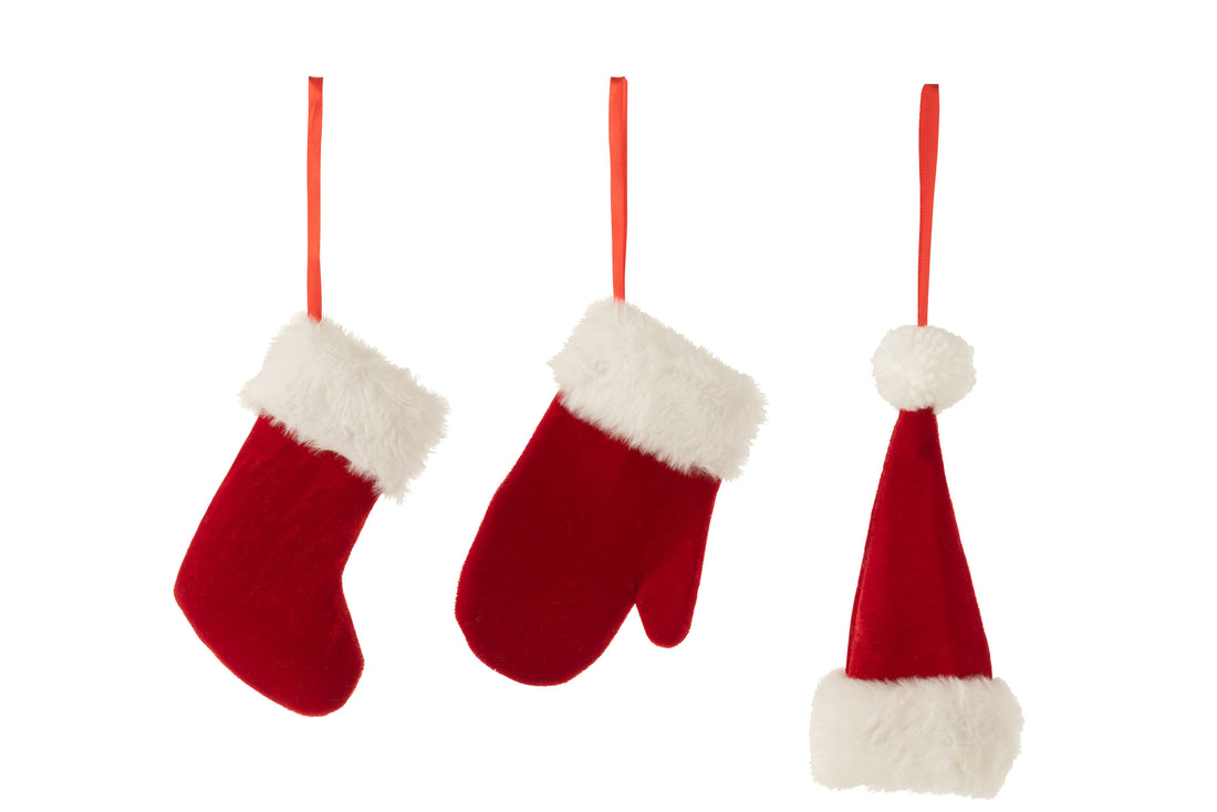 J-Line Hanger Handschoen/Sok/Muts Textiel Rood/Wit Assortiment Van 3