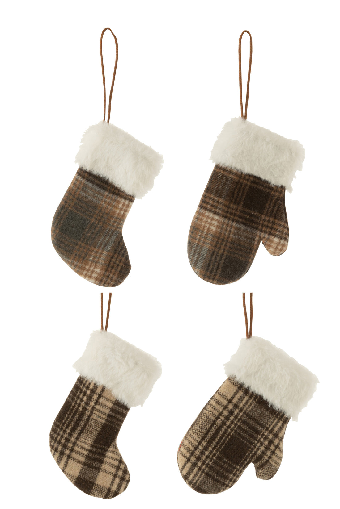 J-Line Hanger Handschoen/Sok/Muts Geruit Textiel Bruin/Beige Assortiment Van 4