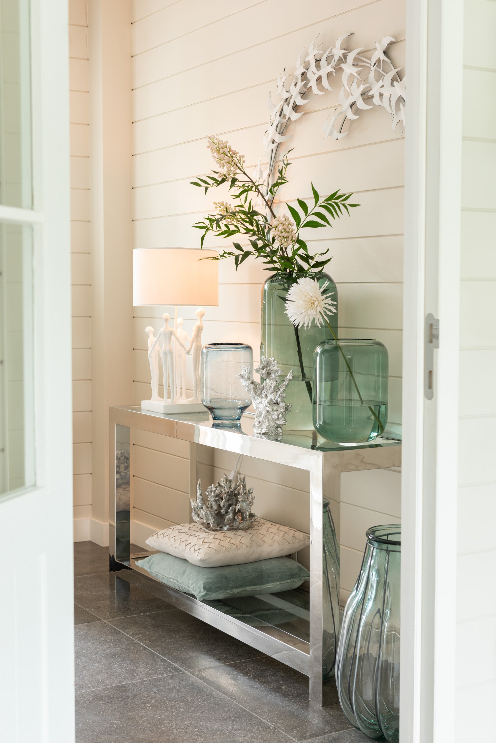 Vaas Nora Op Voet Rond Glas Lichtblauw Klein