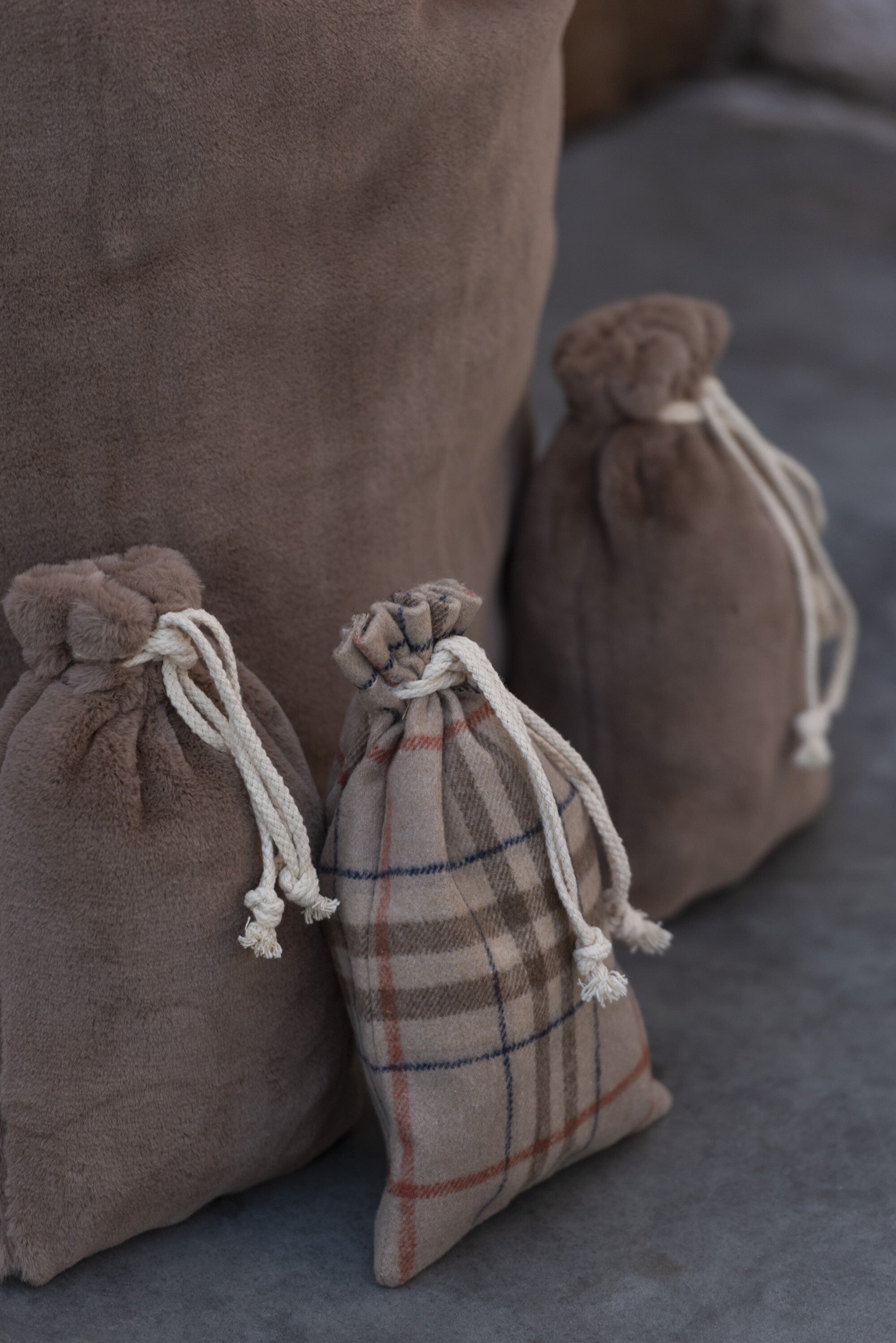 J-Line Zak Kerst Ruit Textiel Beige/Bruin Small