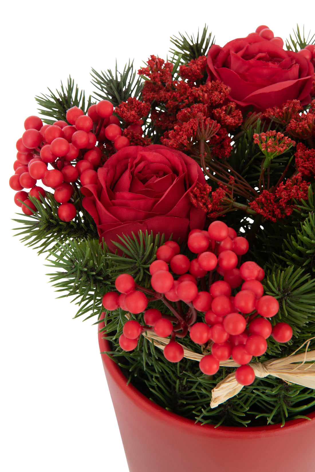 J-Line Rozen+Bessen In Pot Cement Plastiek Rood/Groen