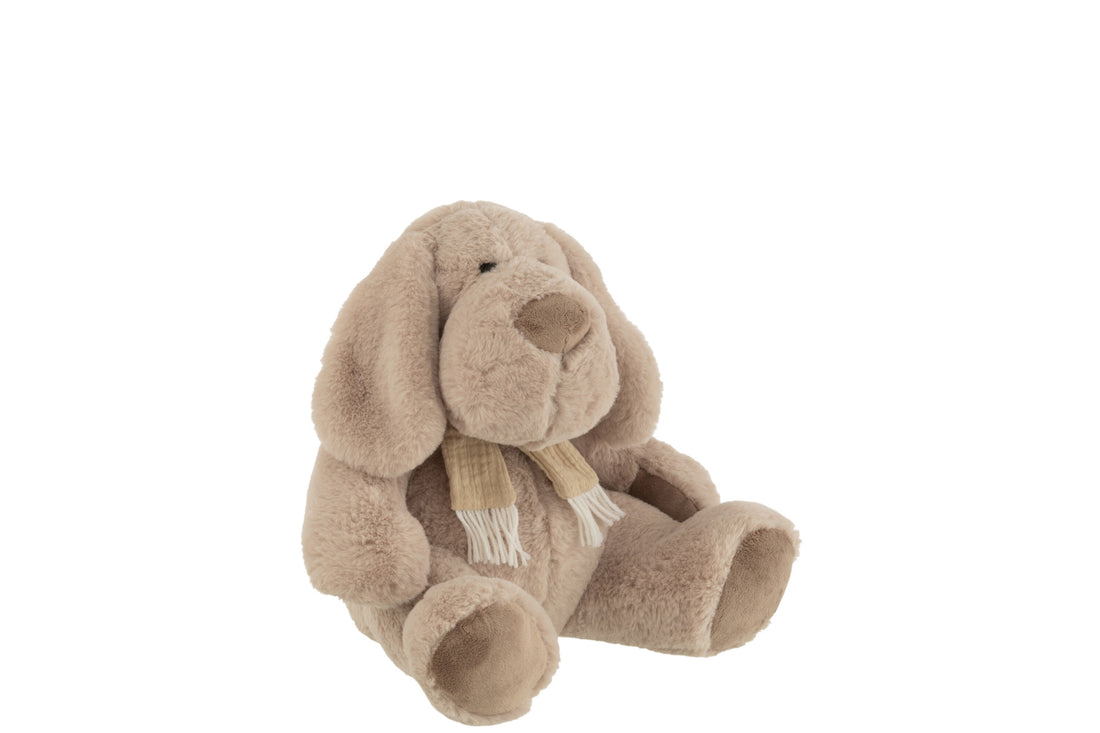 Hond+sjaal Zittend Textiel Beige Groot