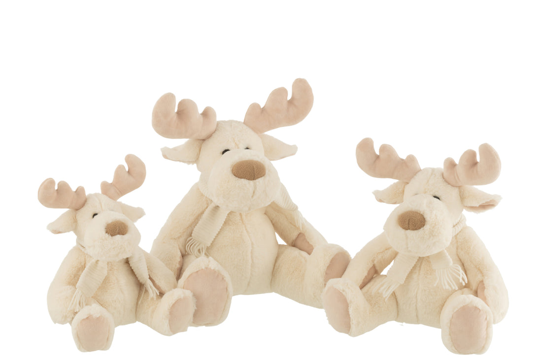 Rendier+sjaal Zittend Textiel Wit/Beige Groot