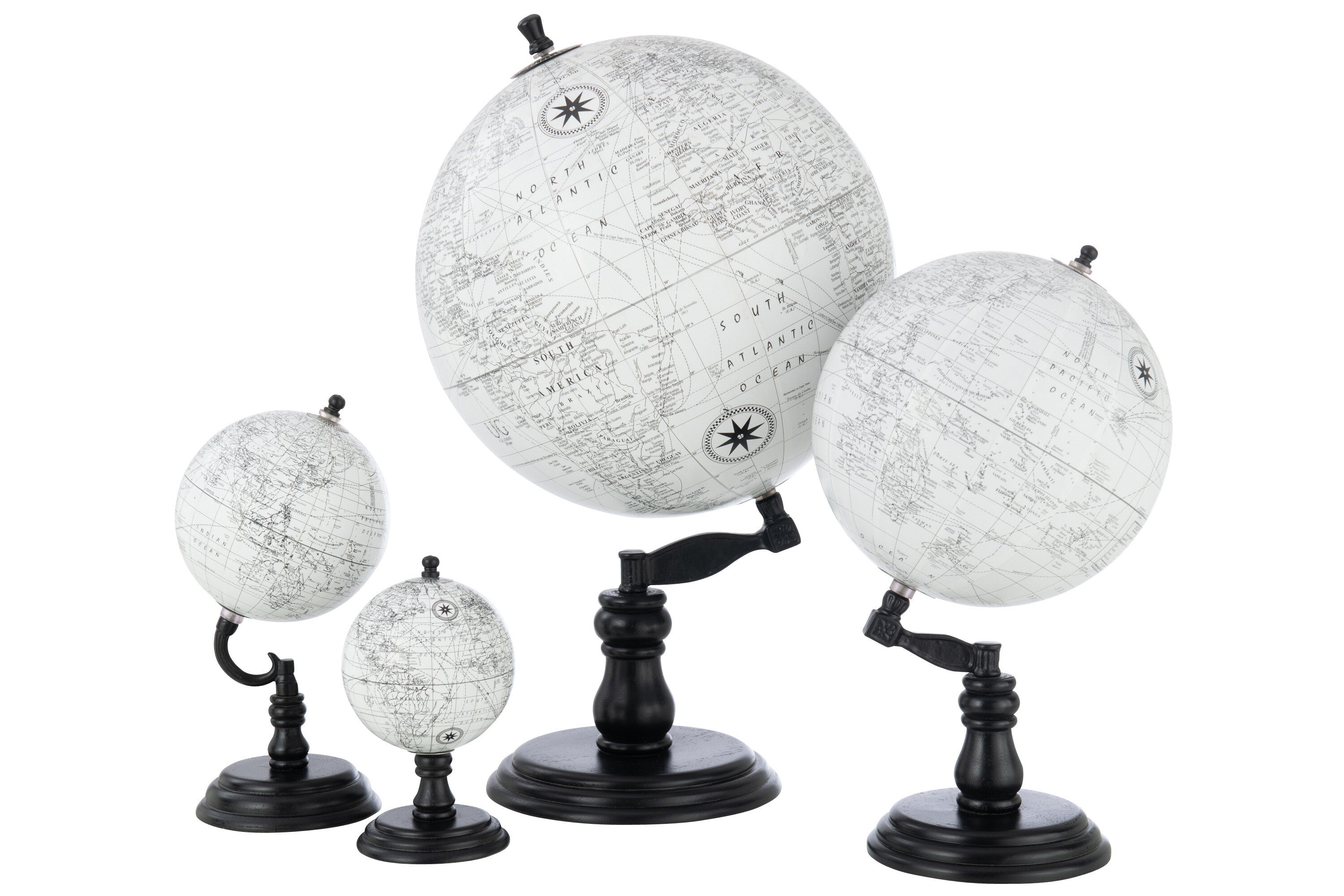 Wereldbol op voet hout grijs/zwart groot