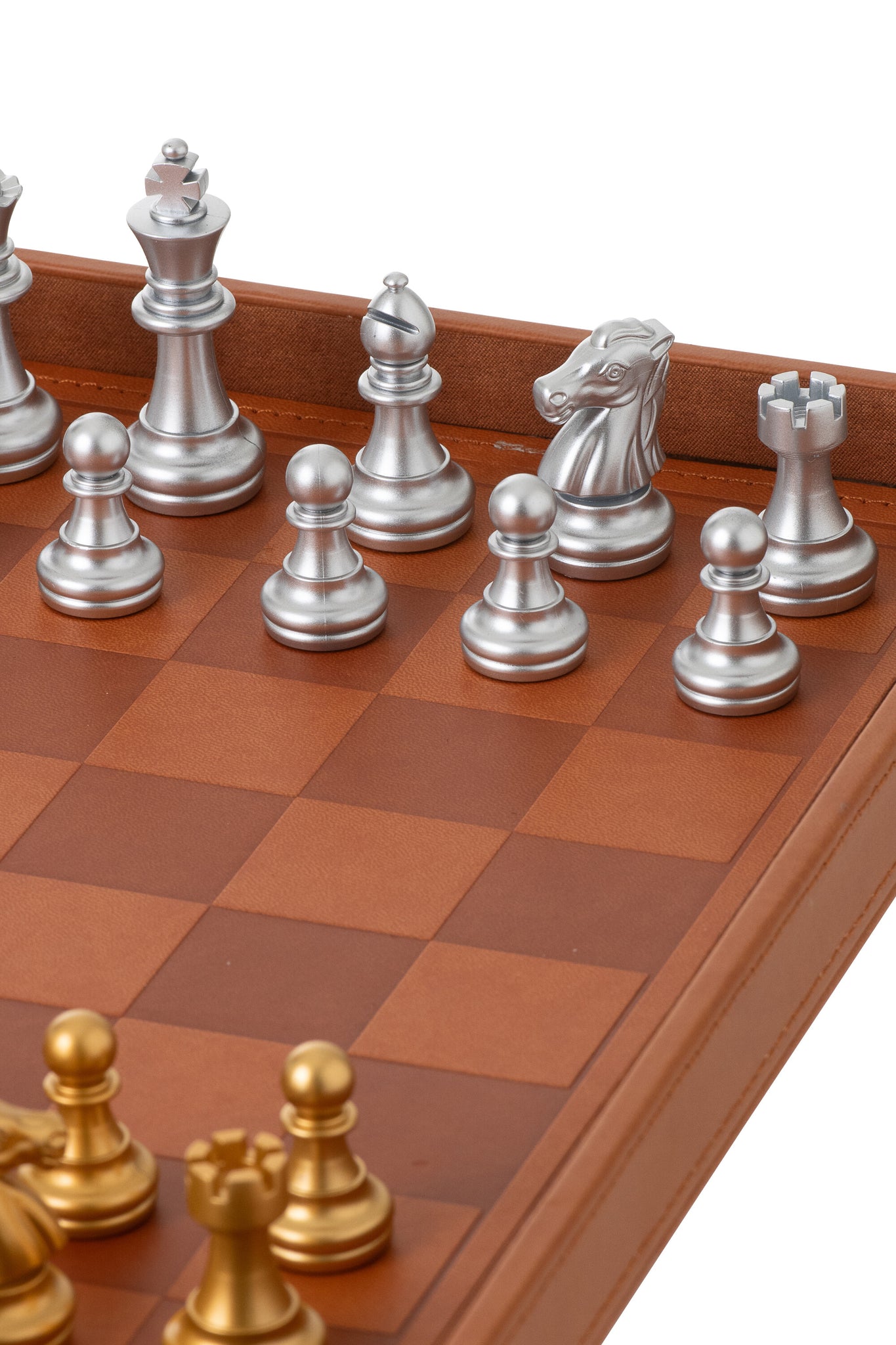 Doos Kaartspel/Schaakspel Nep Leer Cognac
