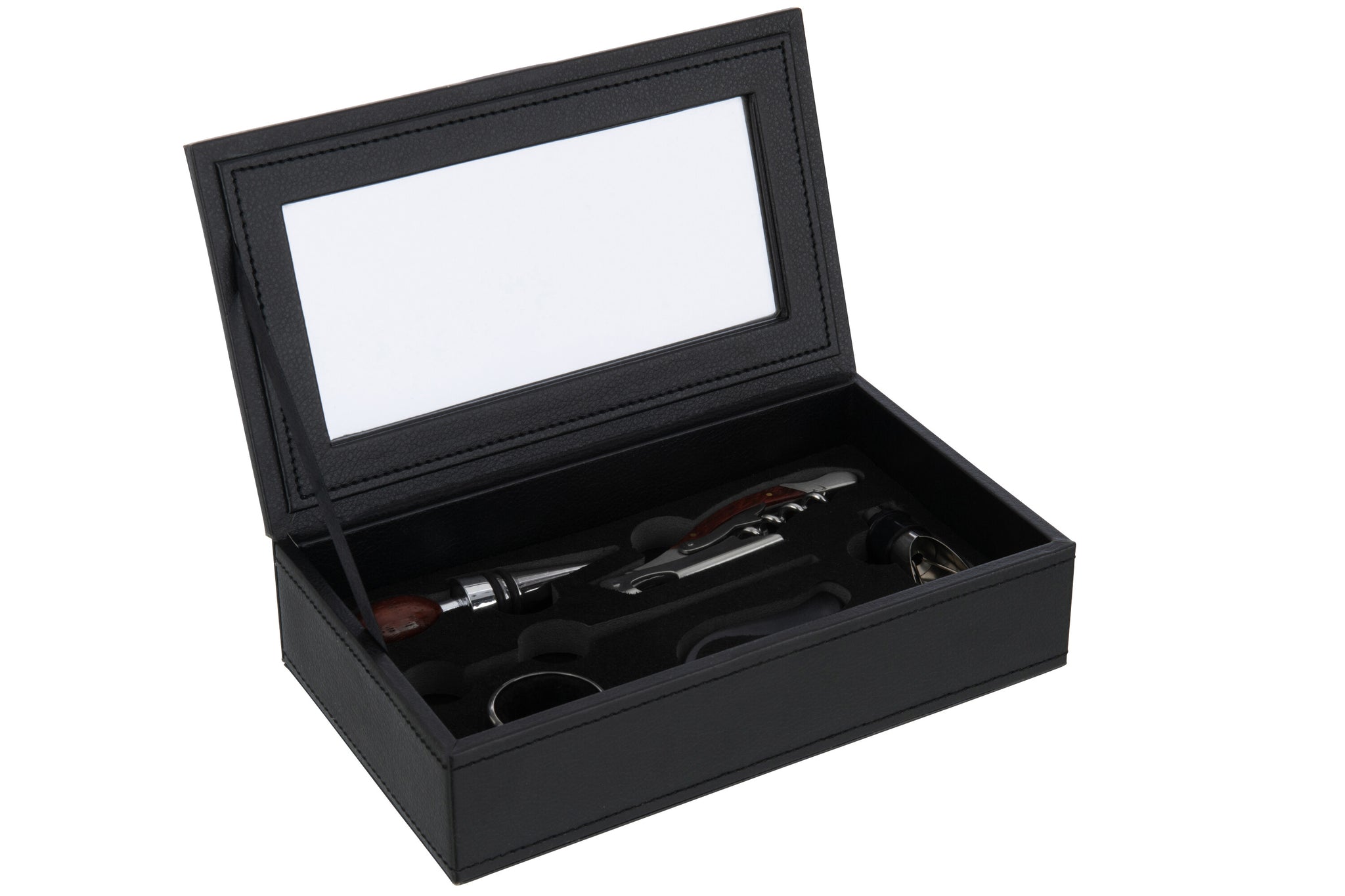 Doos 6 Wijnaccessoires Nep Leer Zwart
