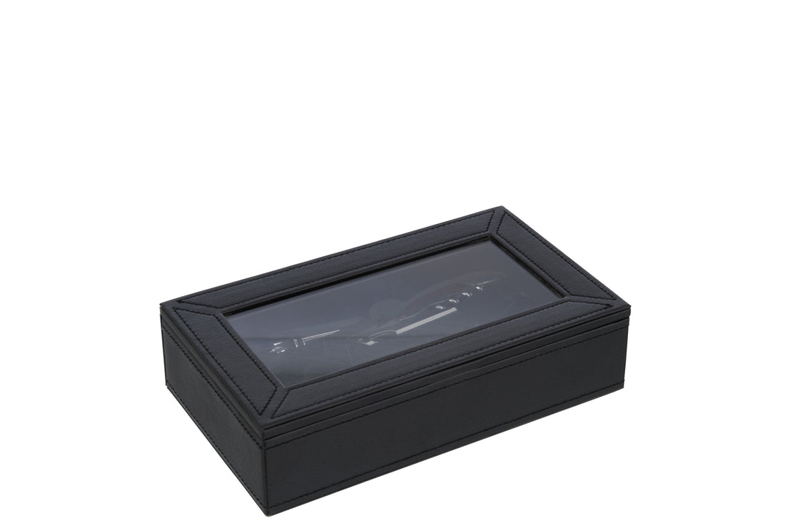 Doos 6 Wijnaccessoires Nep Leer Zwart