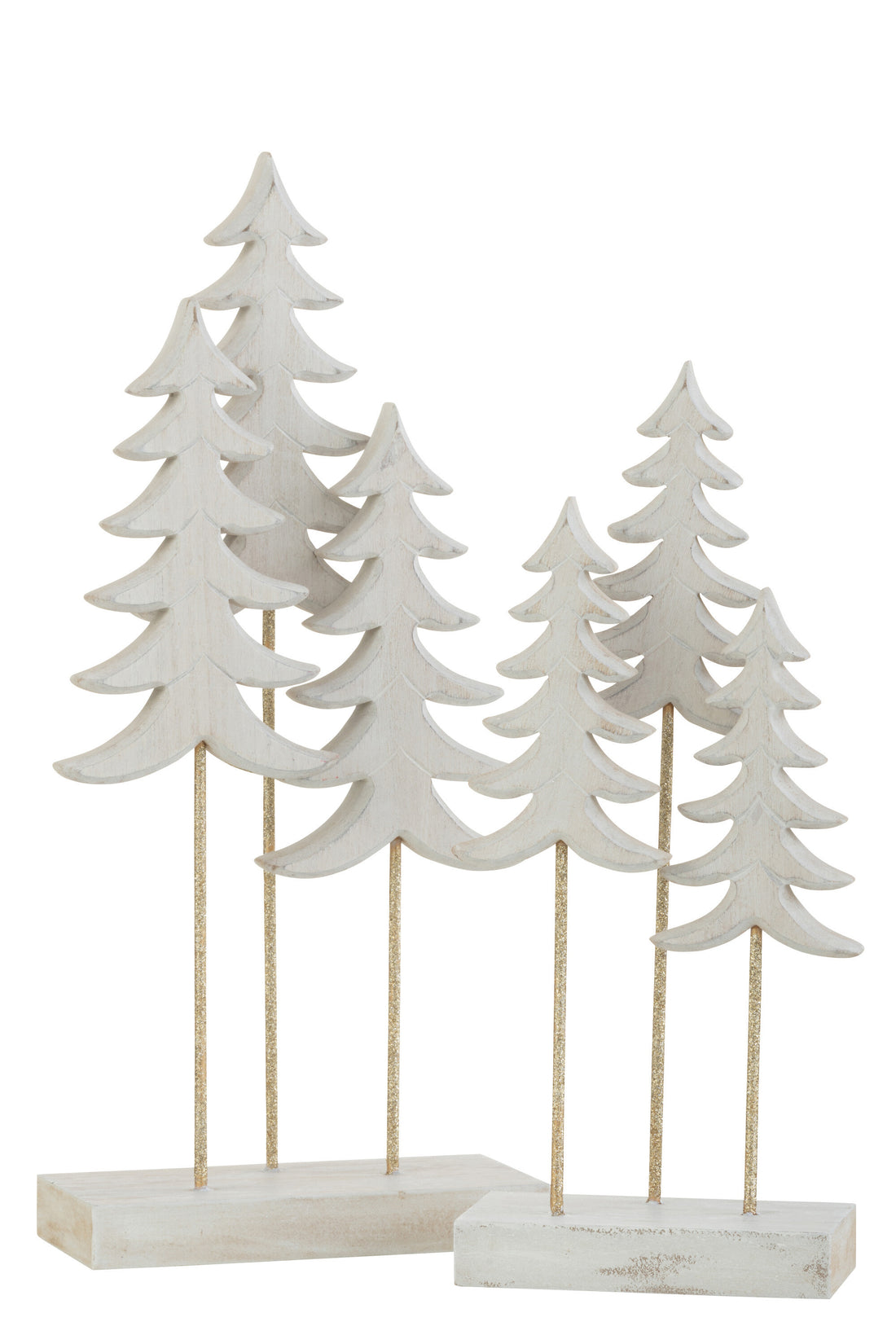 J-Line Christmas Trees On Foot 3 Pieces Wood White/Gold Large