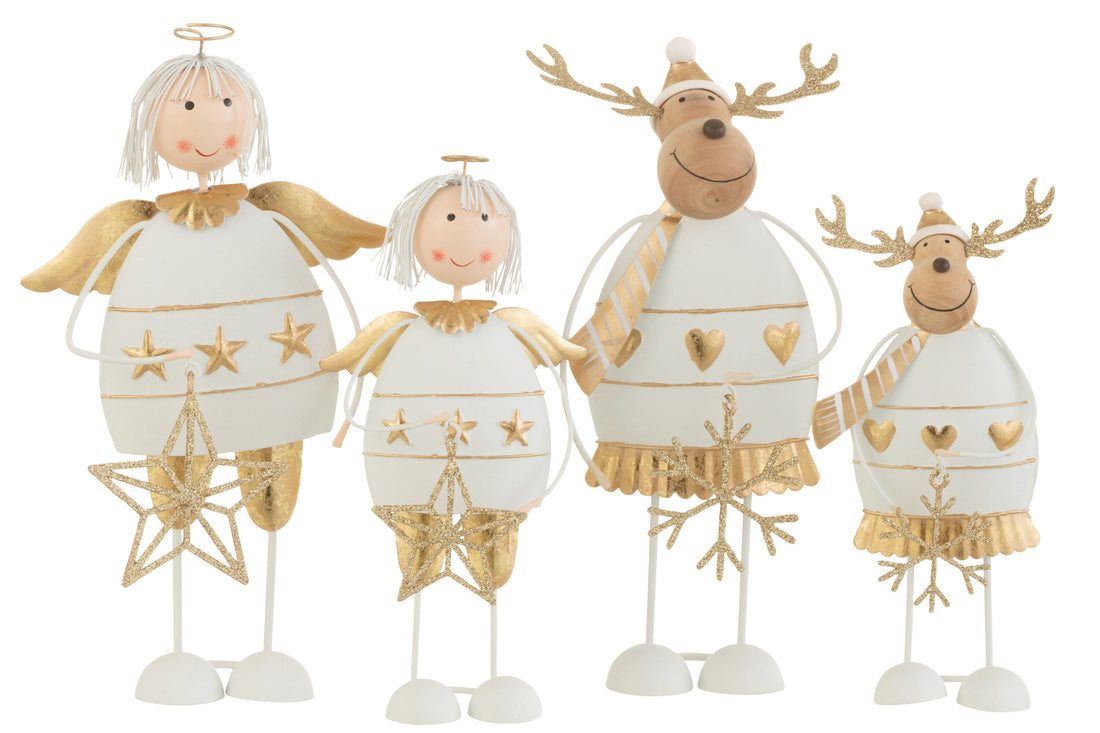 Engel/Rendier Metaal Wit/Goud Groot Assortiment Van 2