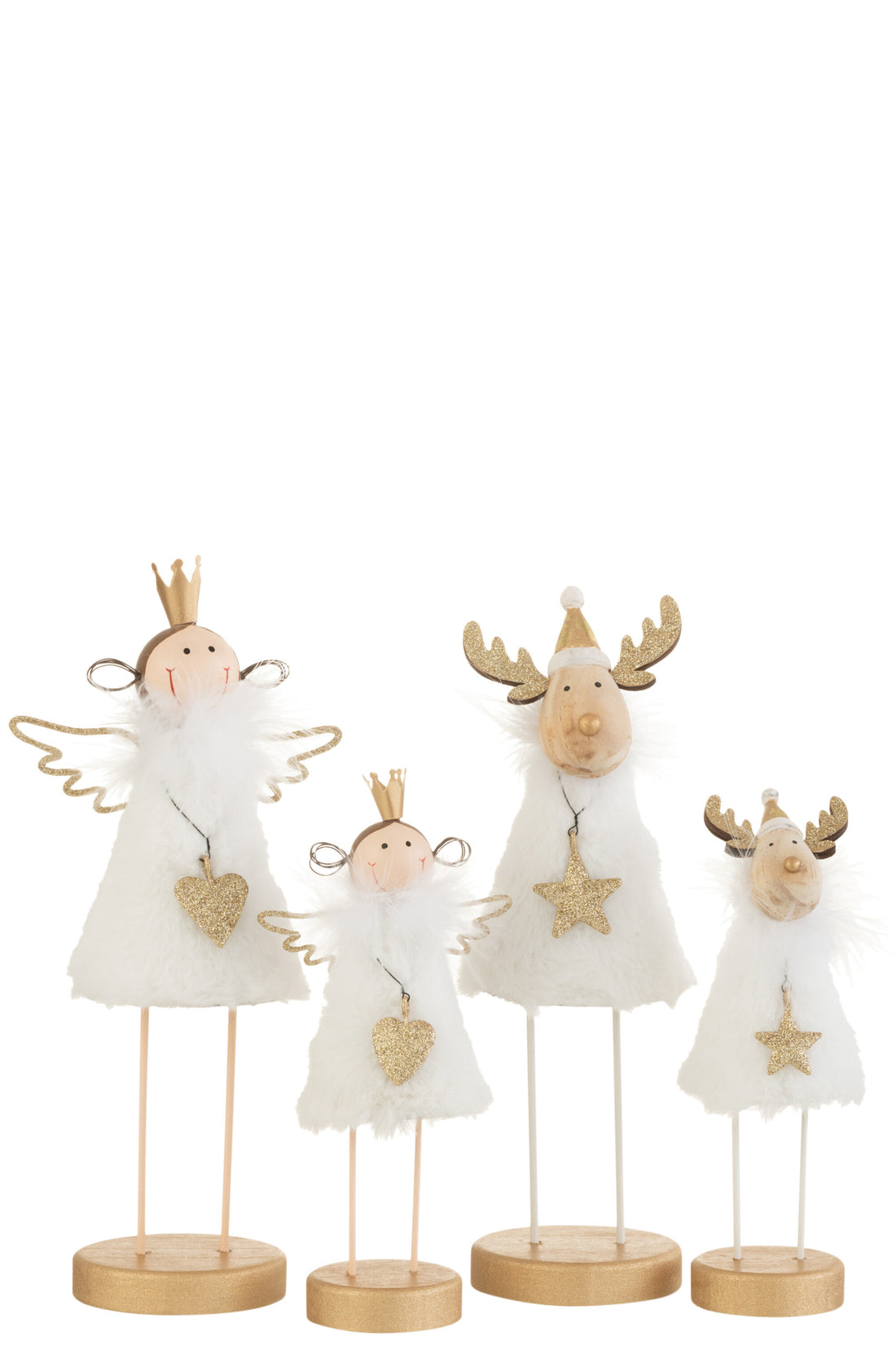 Engel/Rendier Op Voet Bont/Hout Wit/Goud Groot Assortiment Van 2