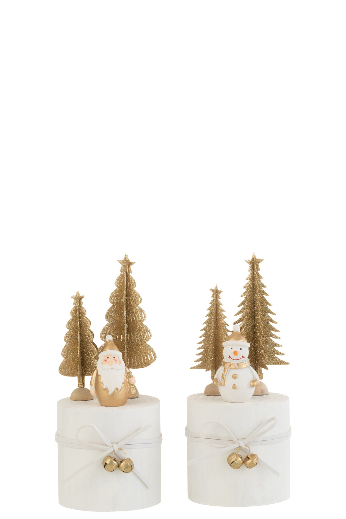 Kerstman/Sneeuwpop Op Voet Ronde Hout Wit/Goud Assortiment Van 2