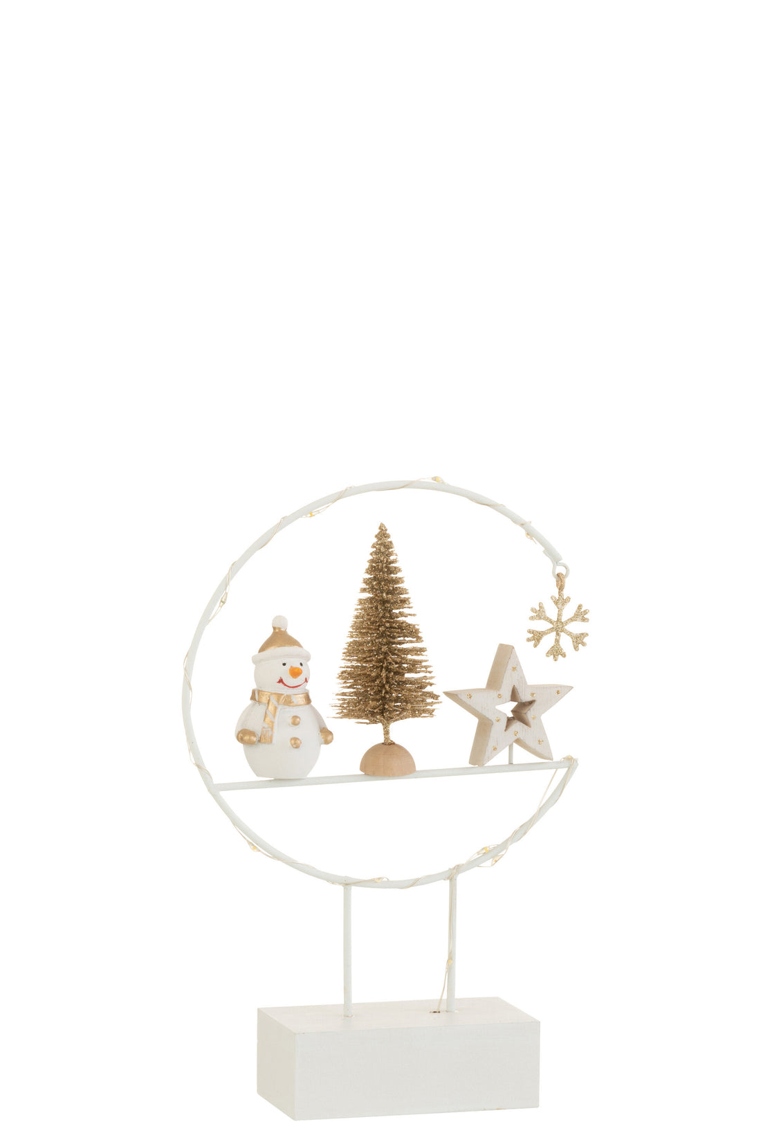 J-Line Semicirkel Op Voet+Led Sneeuwman Hout Wit/Goud