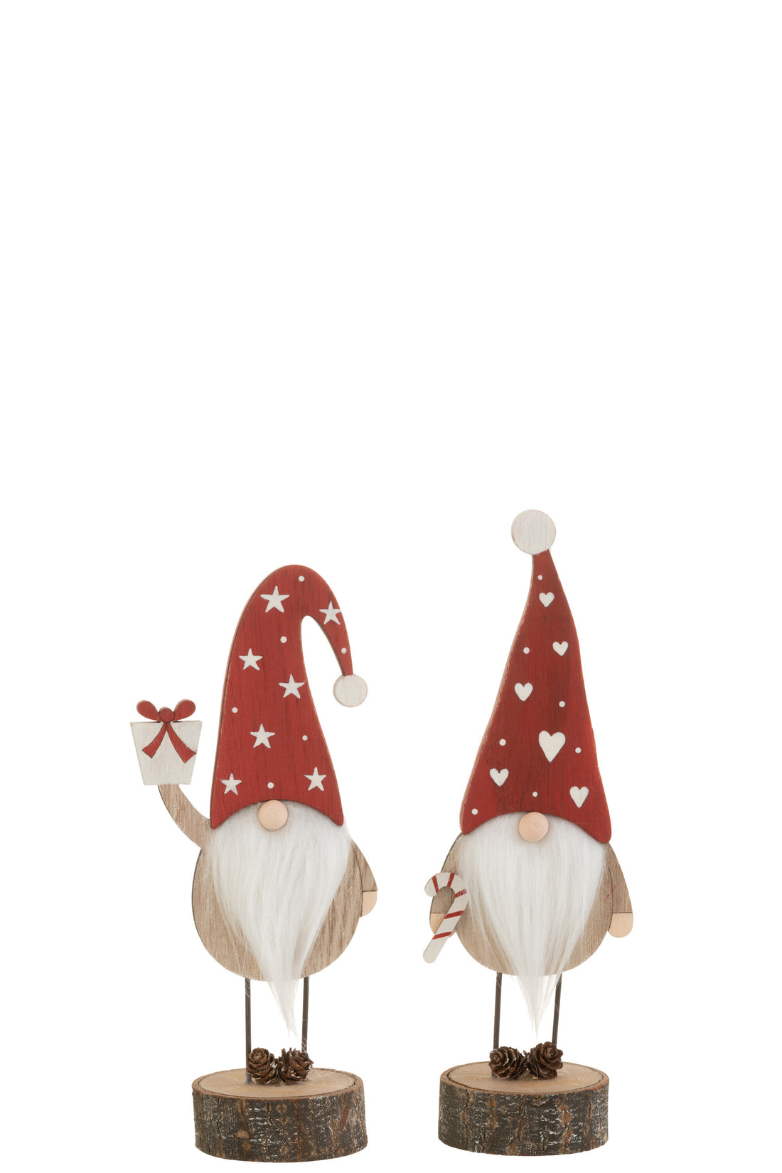 Kerstman te voet hoed hart/ster hout rood/wit klein assortiment van 2