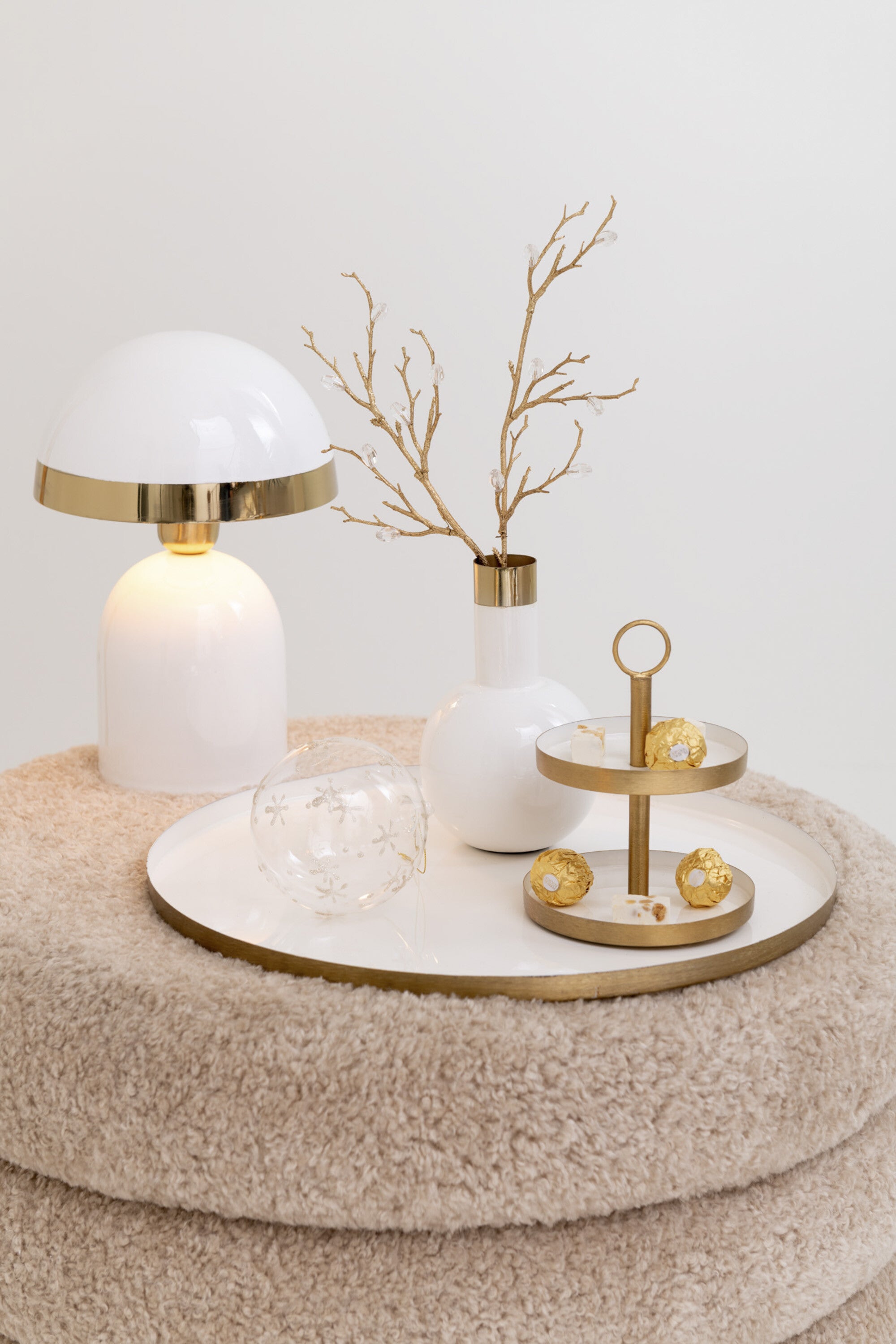 J-Line Lamp Goud Boord Metaal Blinkend Wit