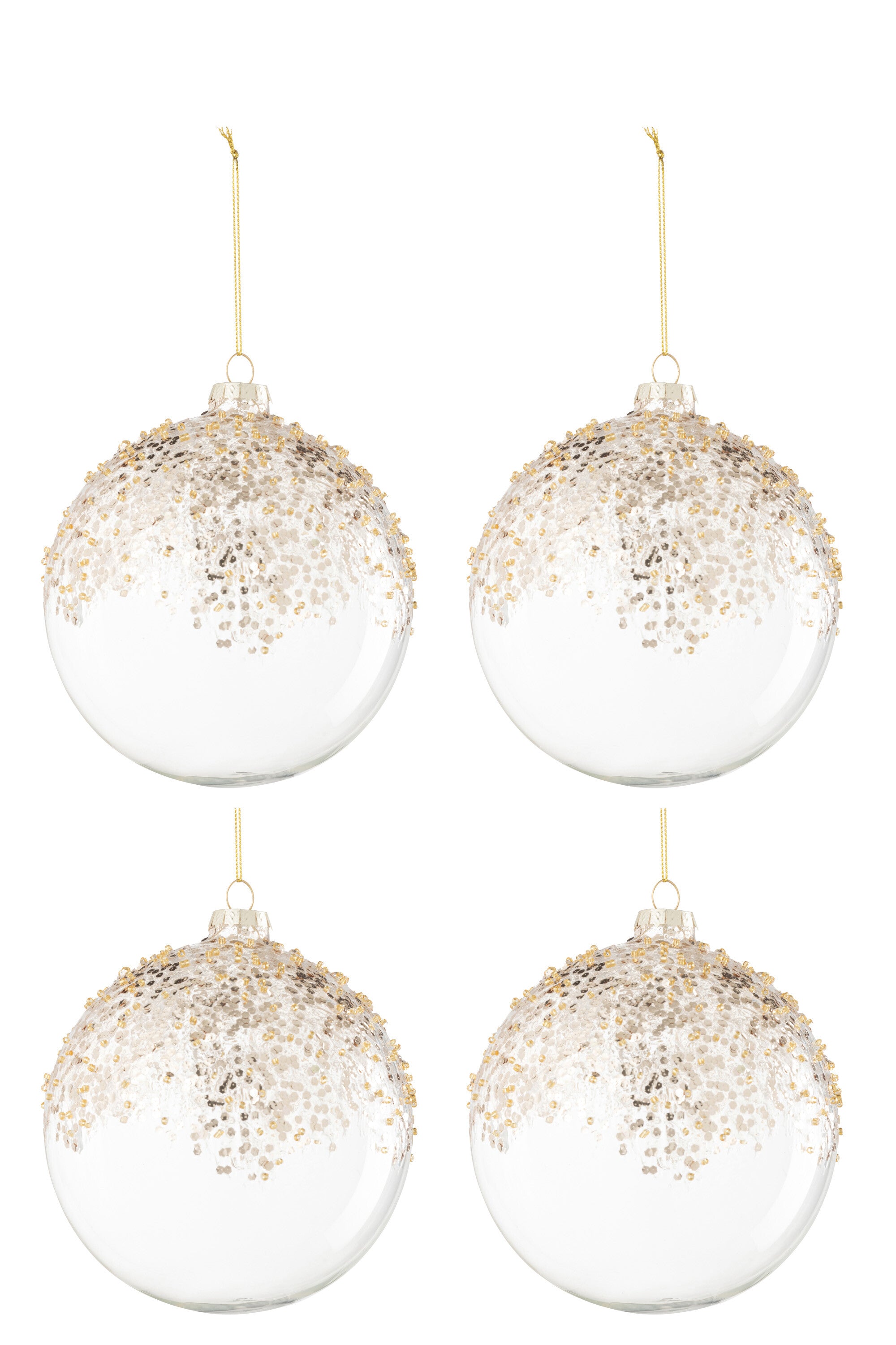 J-Line Box Of 4 Christmas Bauble Sequins Glass Transparent/Gold