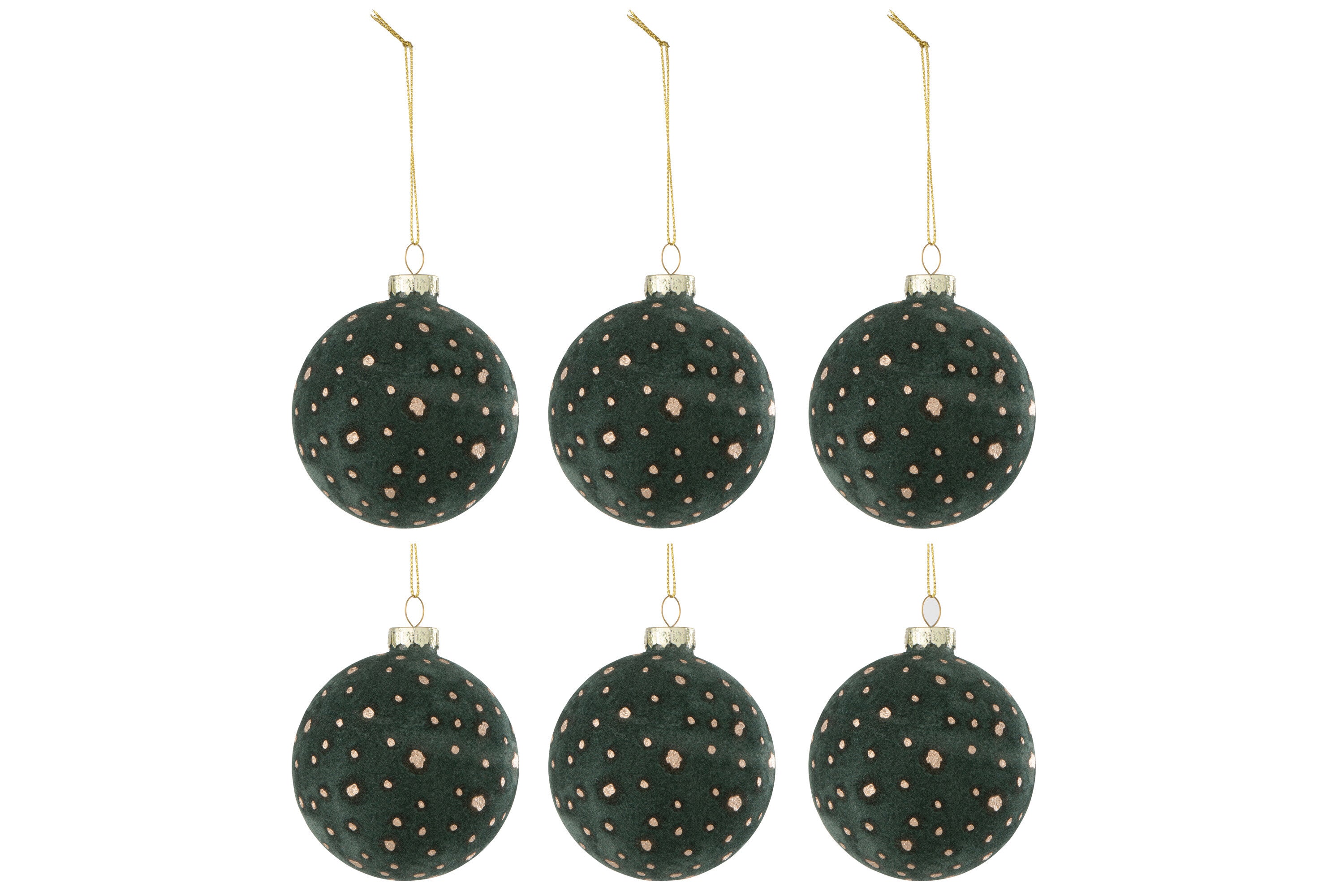 J-Line Doos Van 6 Kerstbal Stippen Fluweel Groen/Goud