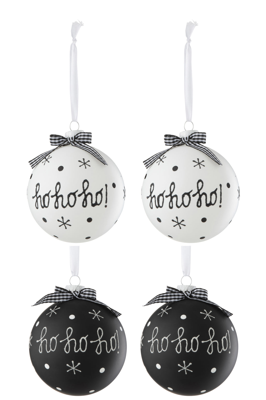 J-Line Doos met 4 kerstballen 2+2 Hoho+Sneeuwvlokken+Strik Glas Zwart/Wit Groot