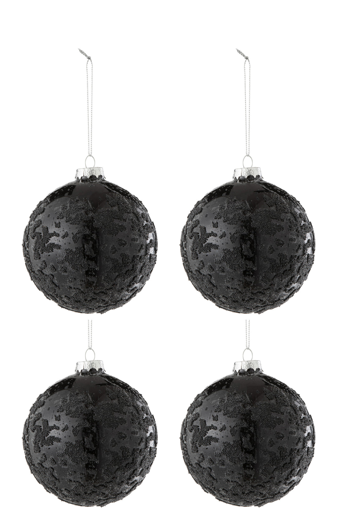 J-Line Doos met 4 kerstballen parels glas zwart