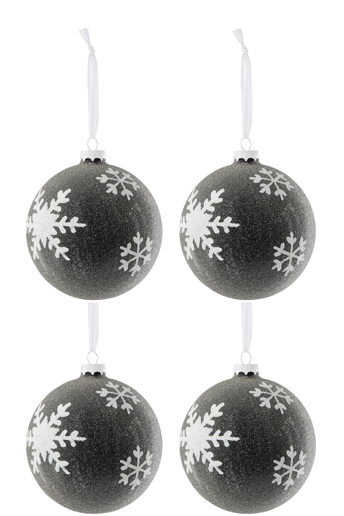 J-Line Box Of 4 Christmas Bauble Pearls+Snowflake Glass Grey Dark/White Large