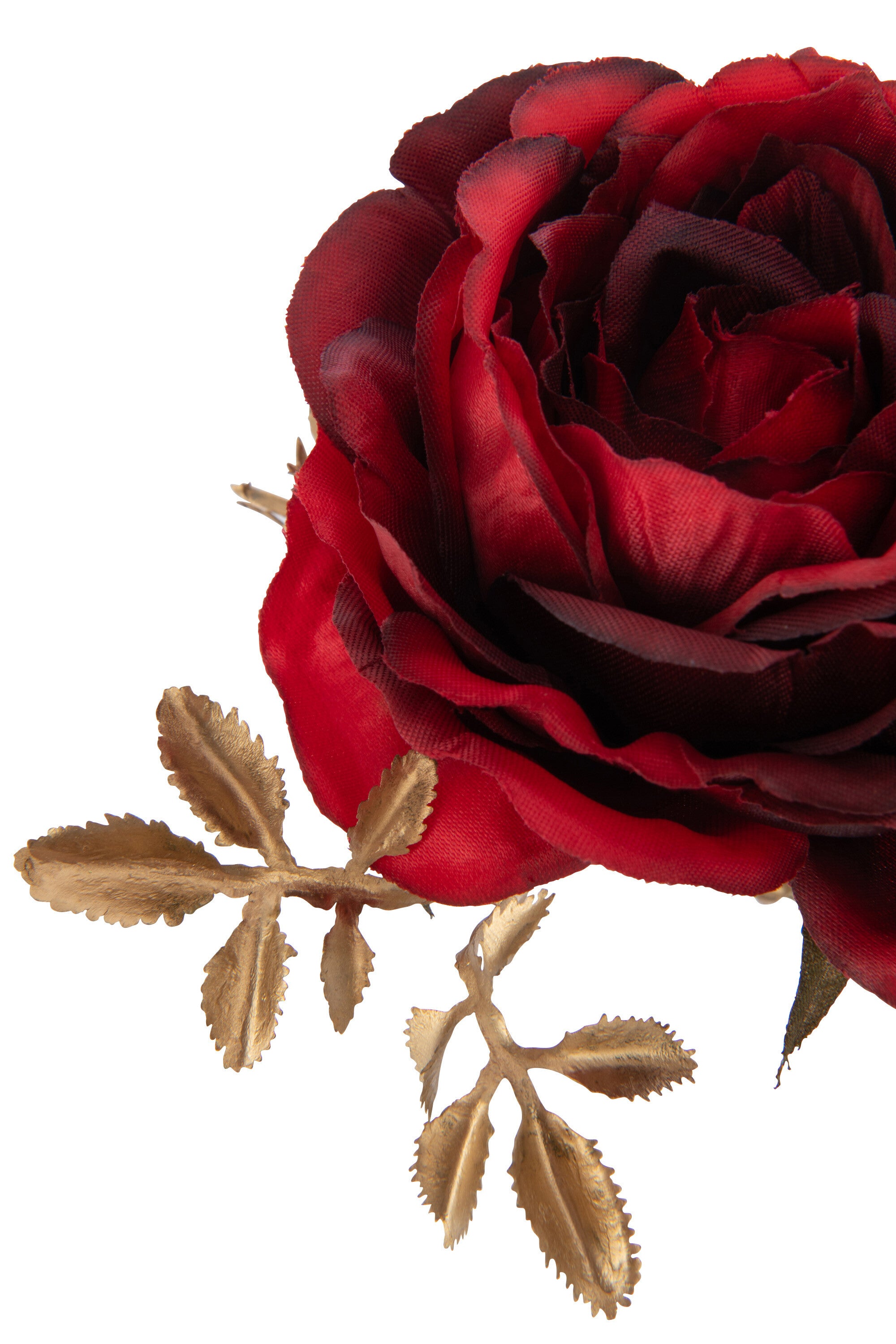 J-Line Kerstdecoratie tak roos - kunststof - rood/ goud - 12x