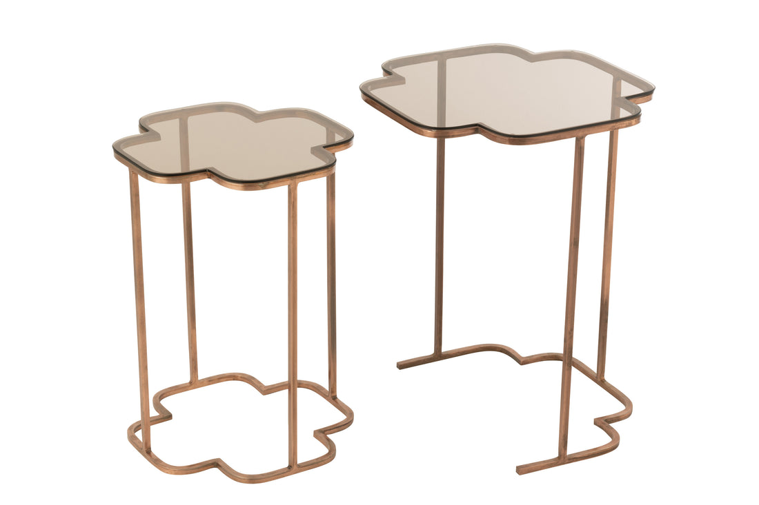 J-Line bijzettafel Ones - metaal - koper, set van 2