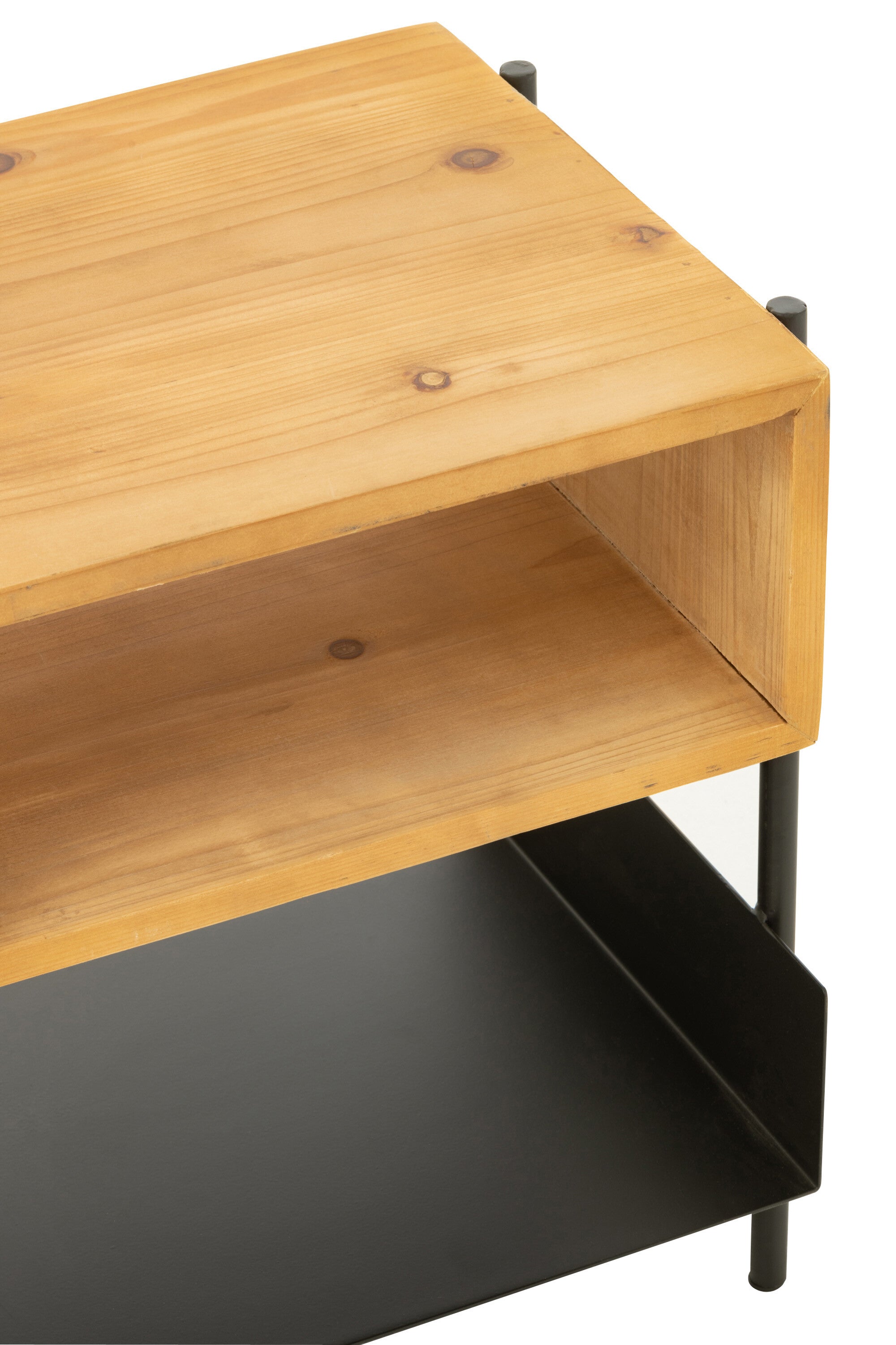 J-Line Tina nachttafel - hout/ metaal - naturel/ zwart