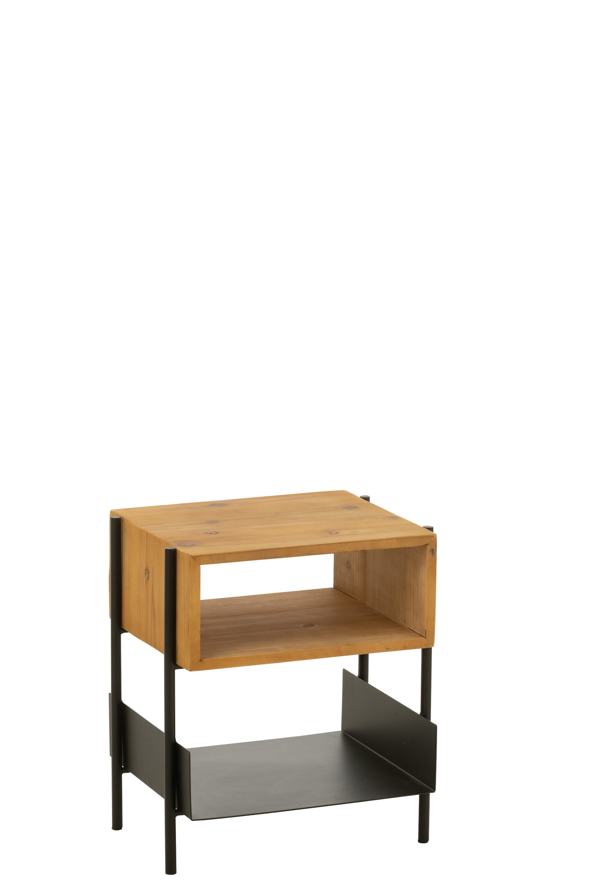 J-Line Tina nachttafel - hout/ metaal - naturel/ zwart