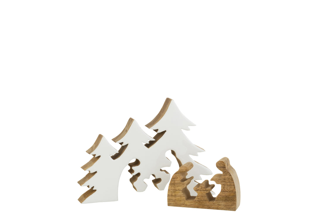 J-Line kerstdecoratie - hout - wit/naturel