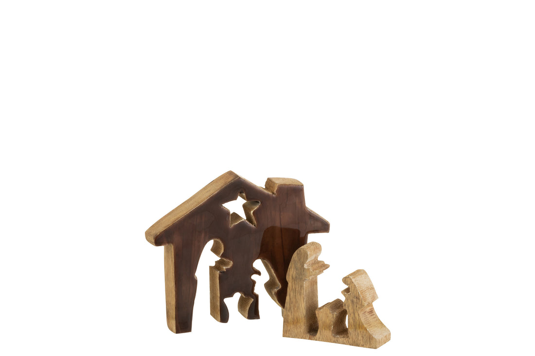 J-Line kerstdecoratie - hout - bruin/naturel - small