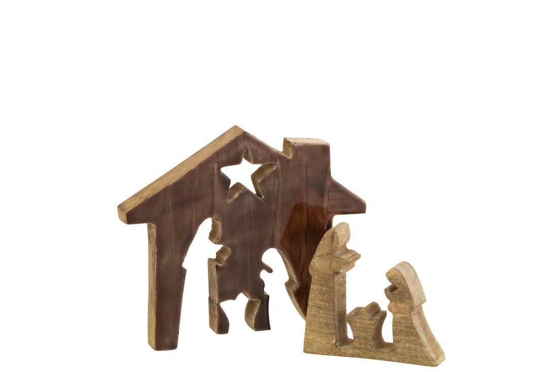 J-Line Kerstdecoratie - hout - bruin/naturel - large
