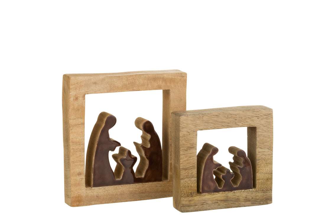 J-Line Kerstcdecoratie - hout -bruin/wit - large