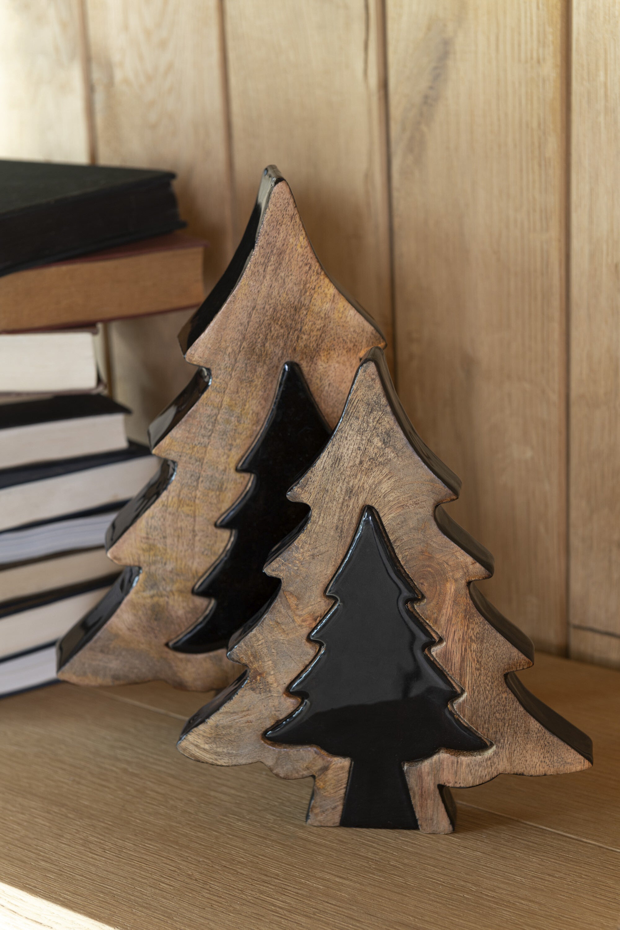 J-Line Boom Puzzel Hout Zwart/Naturel Small