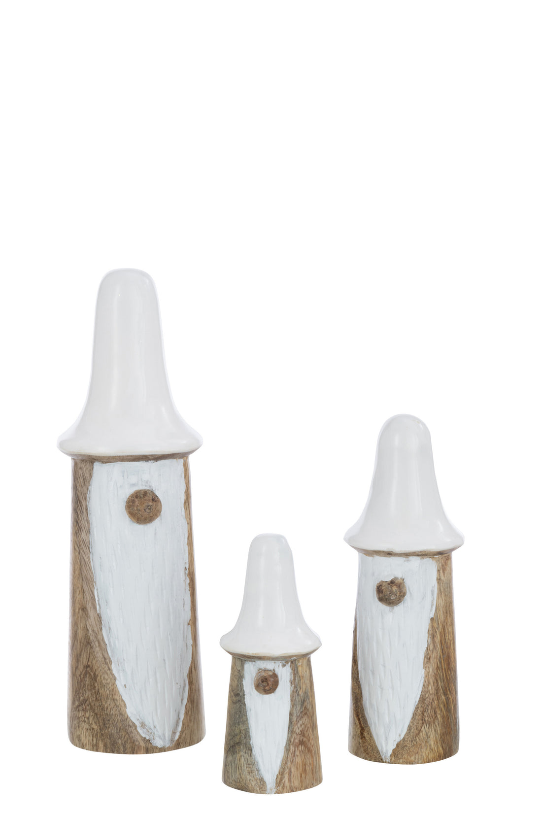 Set van 3 kabouters paddenstoelen hout natuurlijk/wit