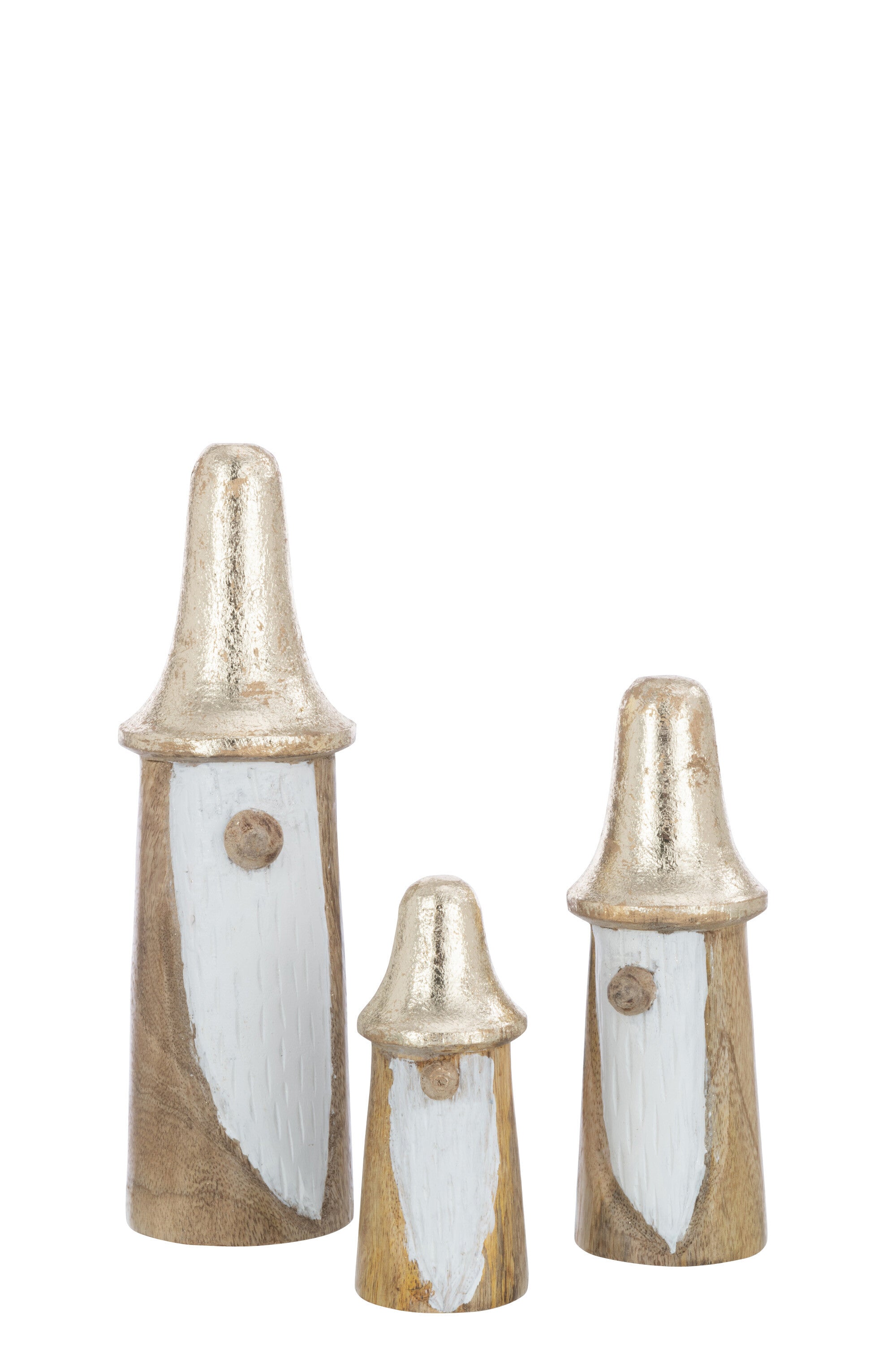 J-Line Set Van3 Kabouters Paddenstoelen Hout Naturel/Goud