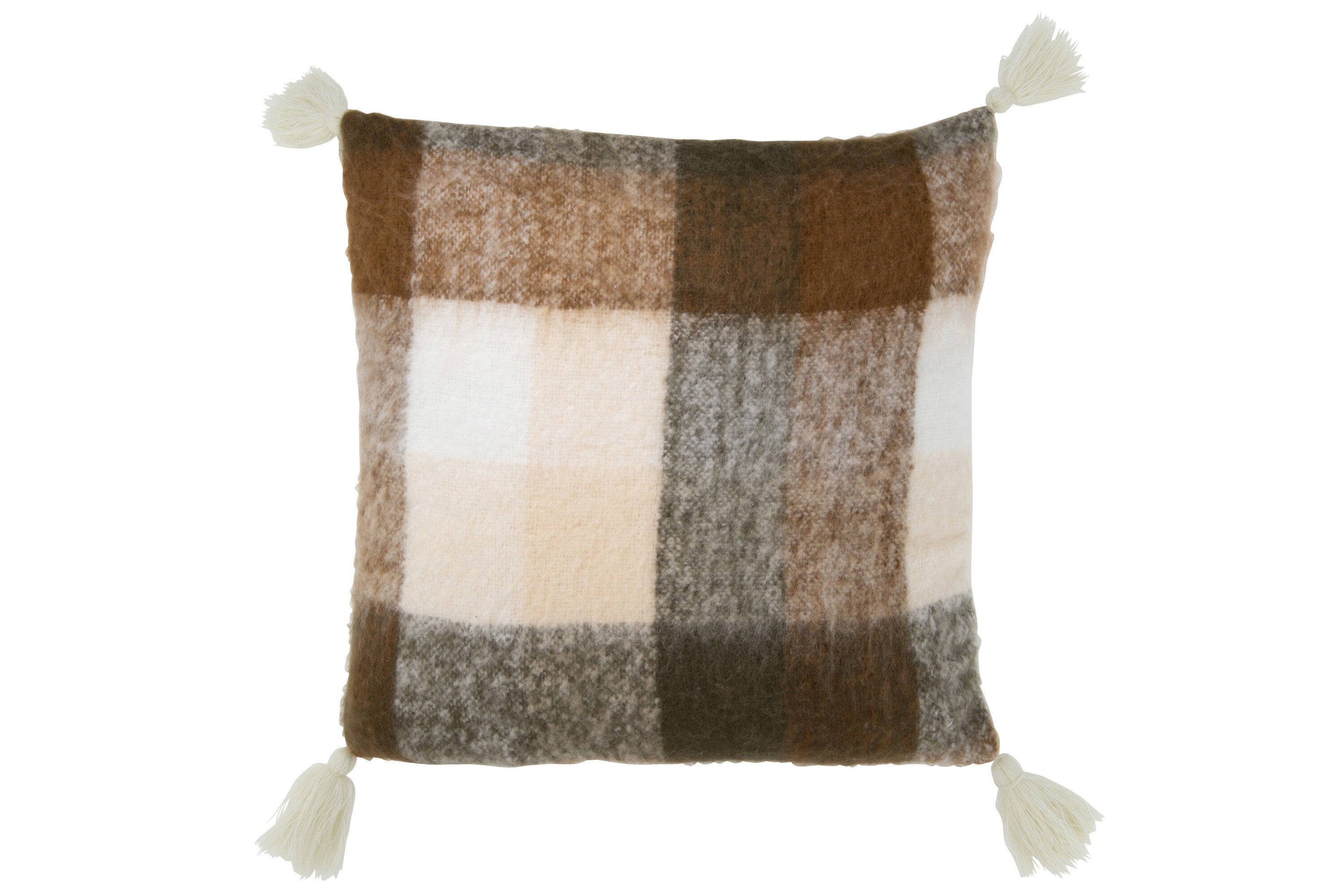 J-Line Kussen Geruit Polyester Bruin/Beige
