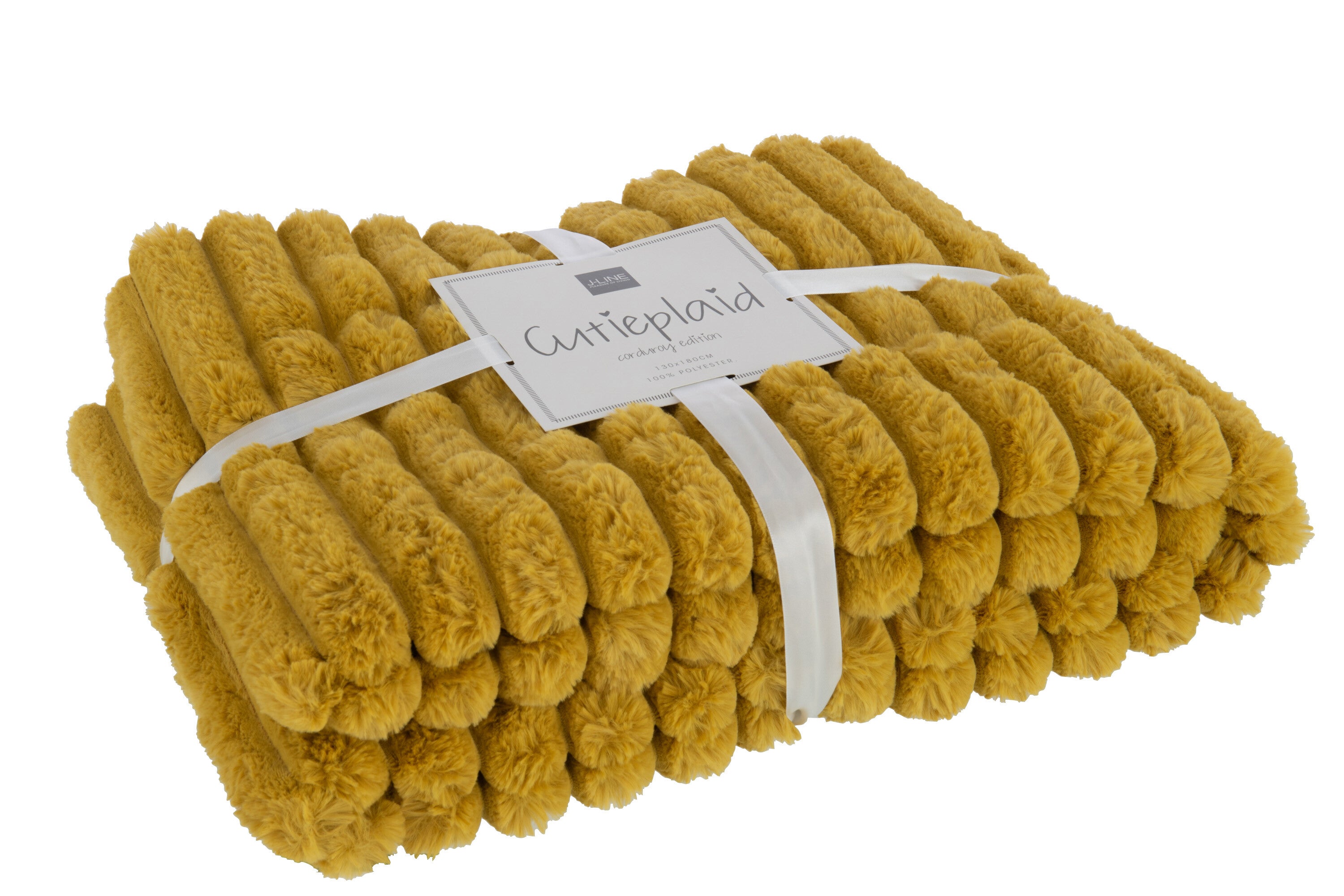 J-Line Plaid corduroy - polyester - oker - 180 x 130 cm