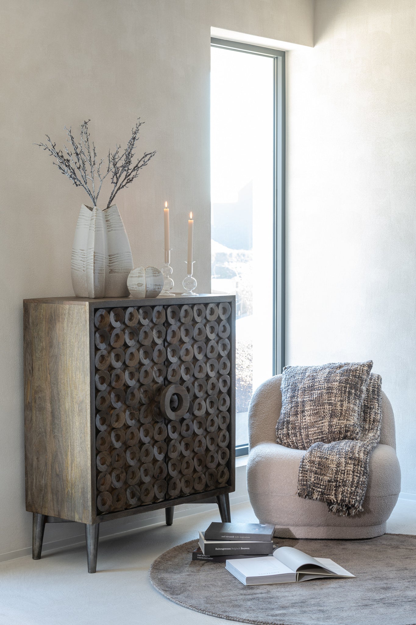 J-Line Tapijt Rond Handgemaakt Viscose Grijs - Vloerkleed 150.00 x 150.00 cm