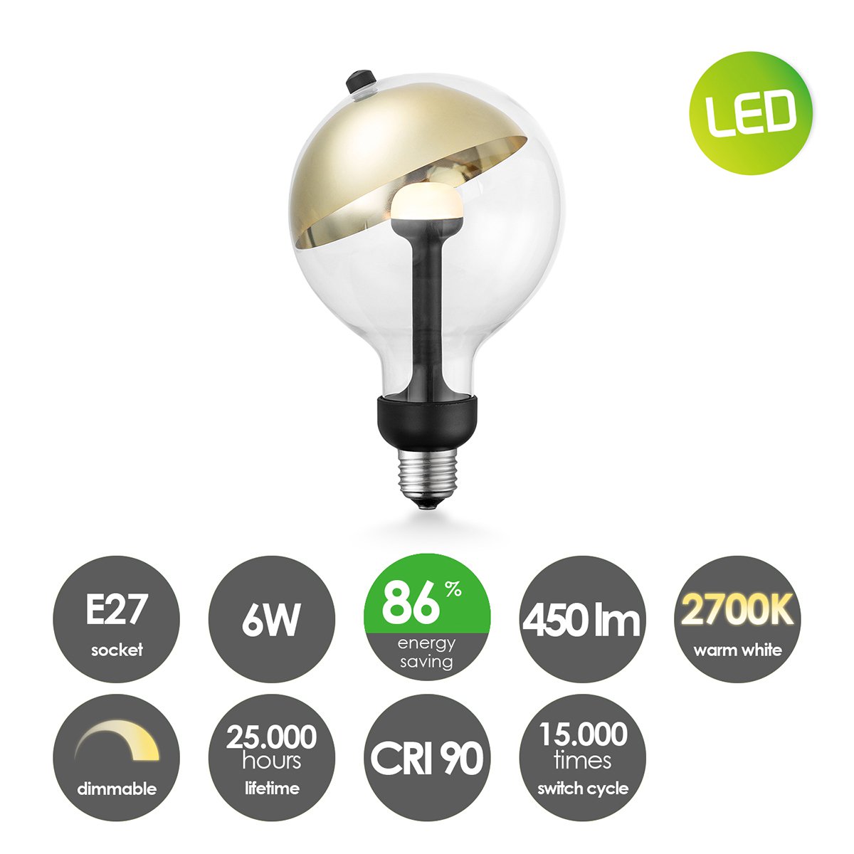 dimbare LED lamp Sphere goud G120 E27 5W 400Lm