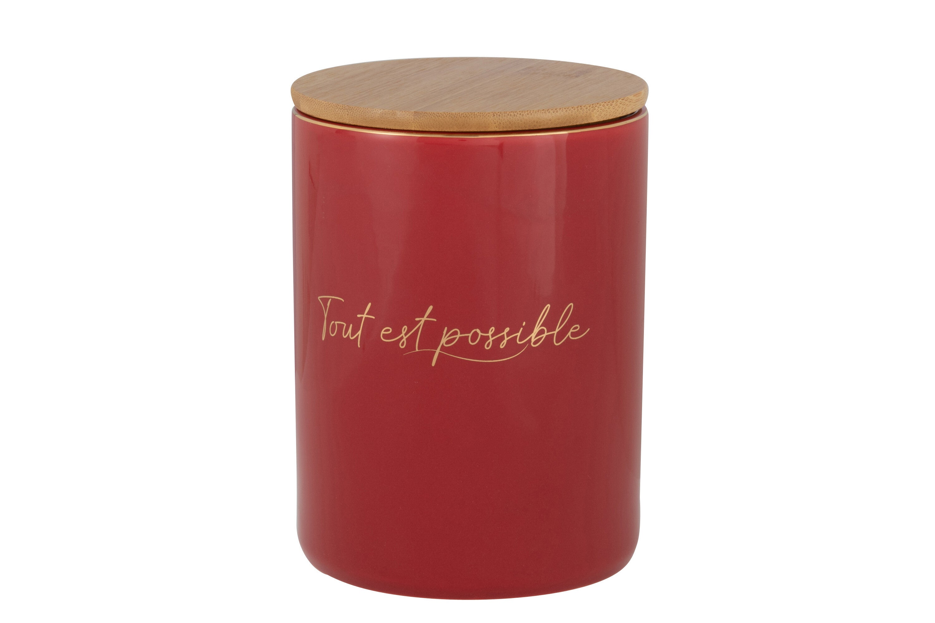 J-Line Tout Est Possible voorraadpot - porselein - rood/ goud