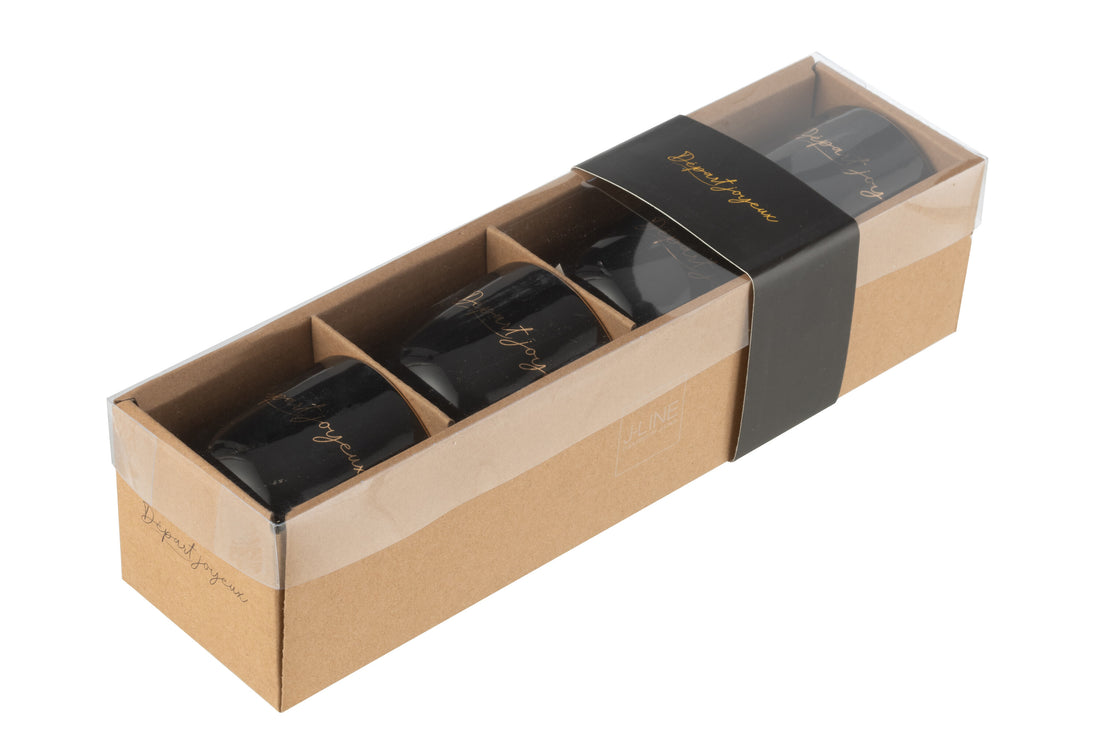 J-Line D - part Joyeux mok - porselein - zwart/ goud - 4x