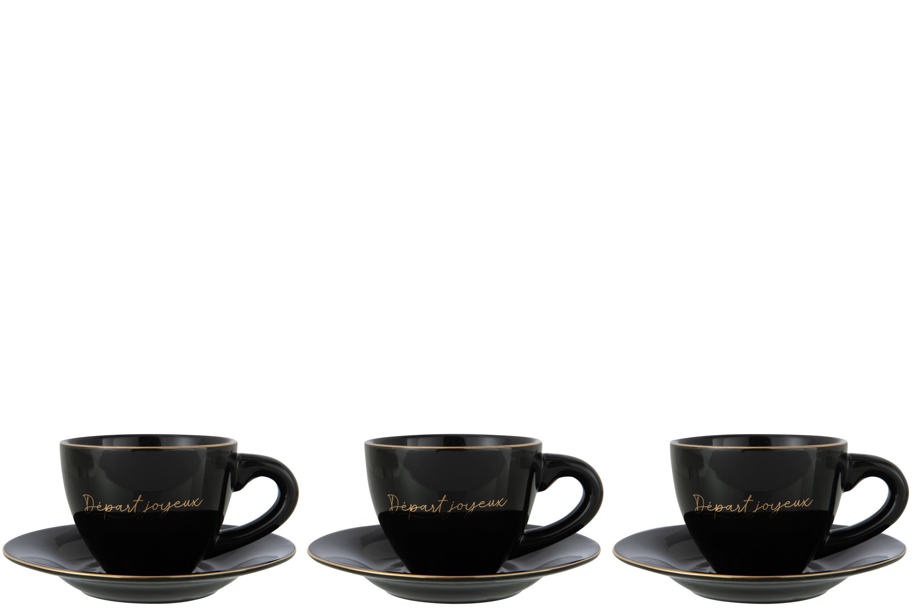 J-Line D - part Joyeux kopje + schoteltje - porselein - zwart/ goud - 3x