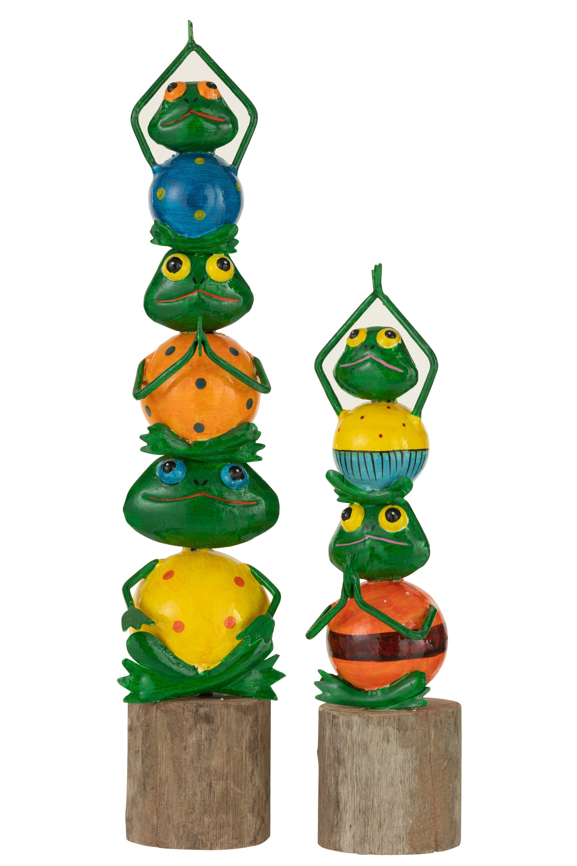 J-Line Kikker Pyramide Op Voet Ijzer/Hout Mix Large