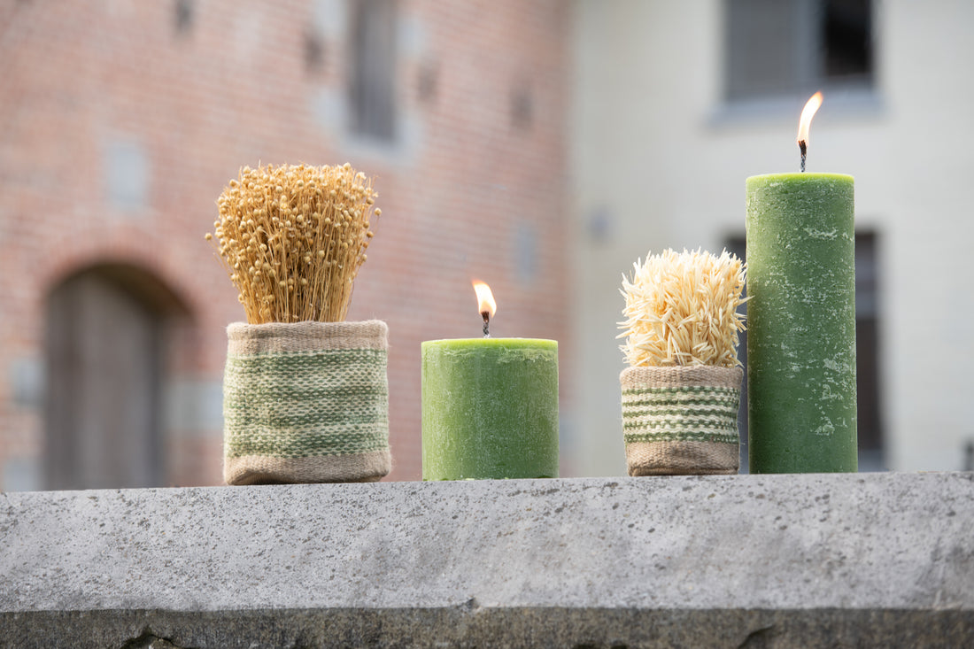 J-Line Buitenkaars Pilaar Paraffine Groen Small-70Uren