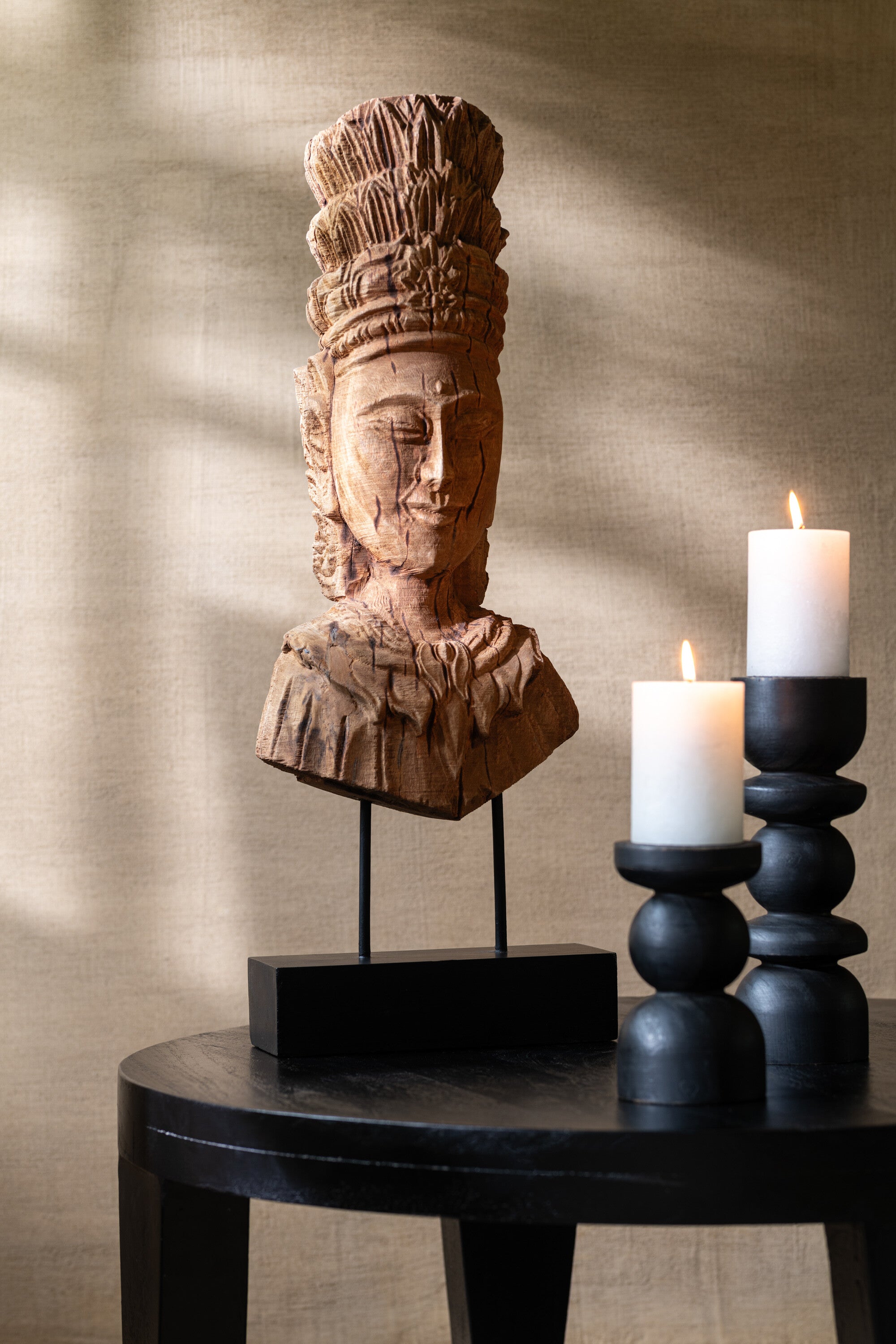 J-Line decorartie Buste Vrouw Op Sokkel - hout - naturel