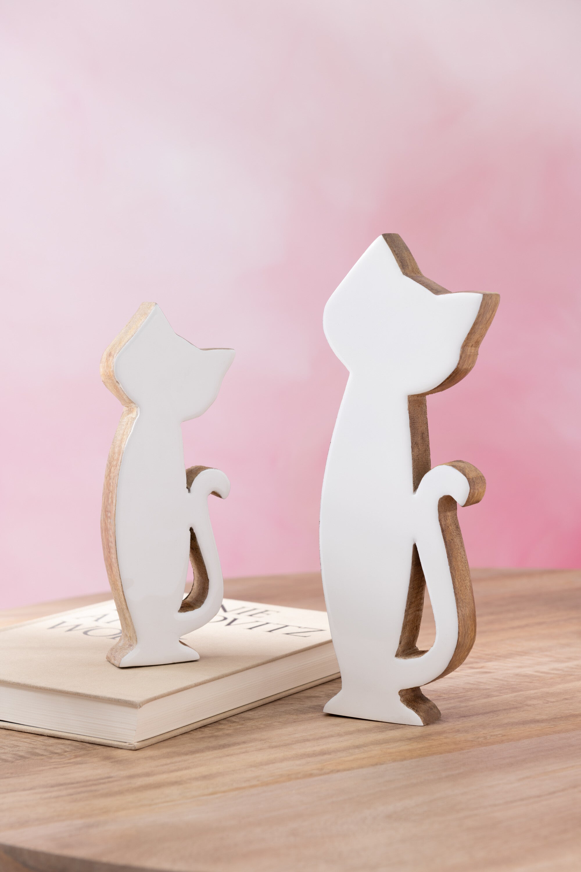 J-Line decoratie Kat - hout - wit - klein