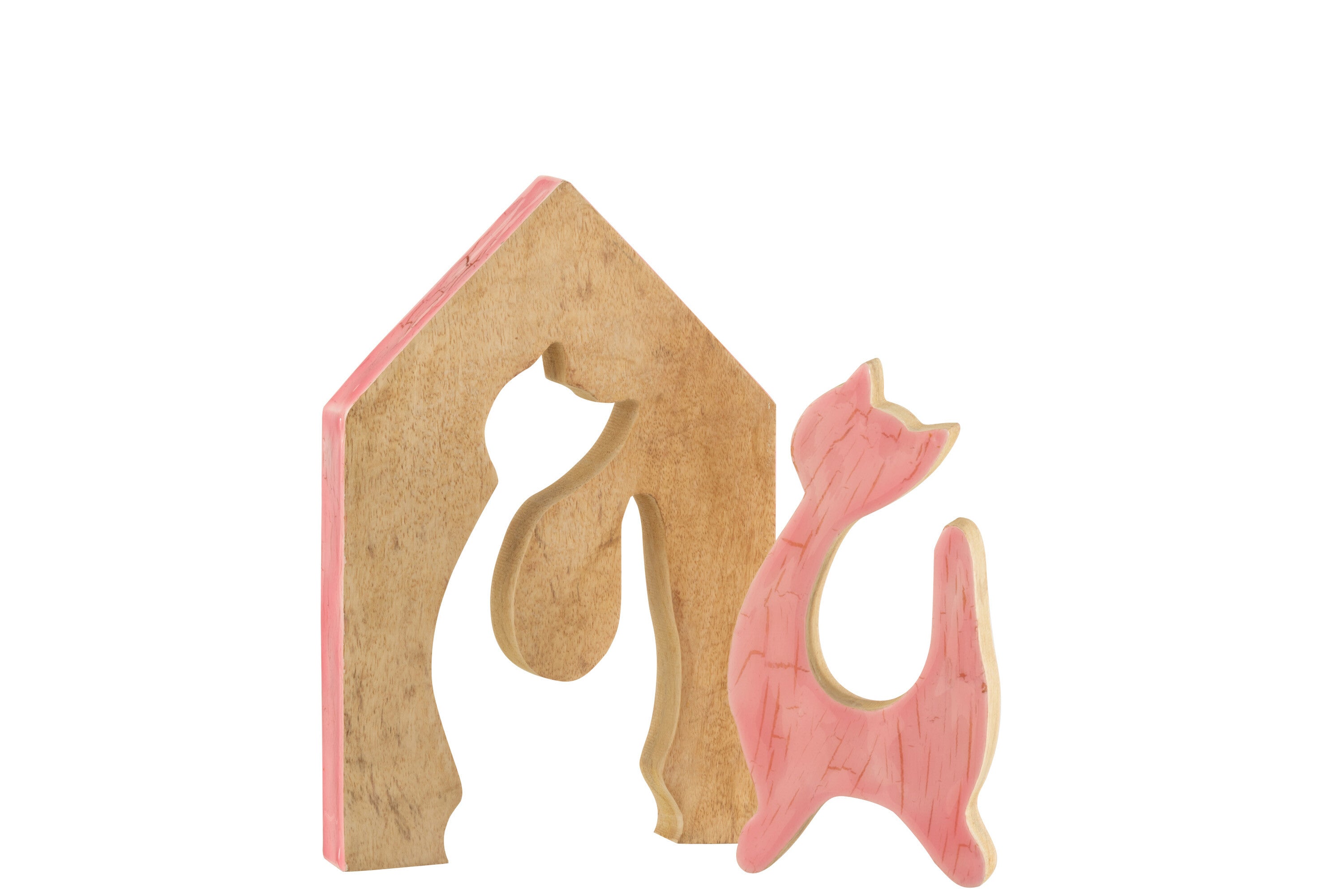 J-Line Huis Kat Mangohout Roze/Nat Large