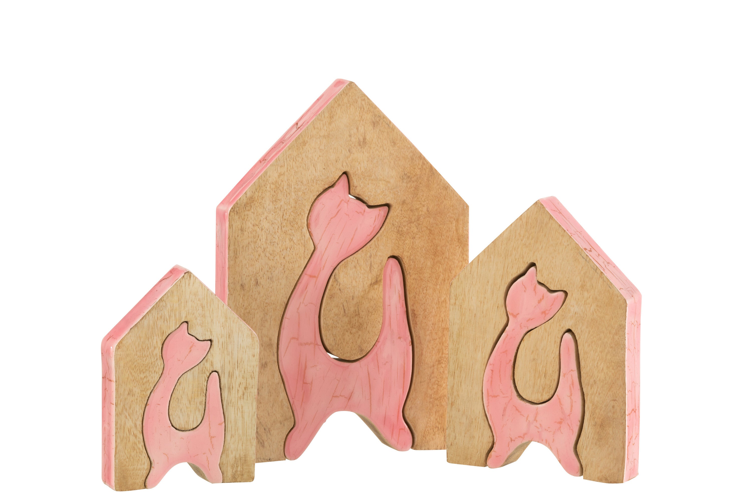 J-Line Huis Kat Mangohout Roze/Nat Large