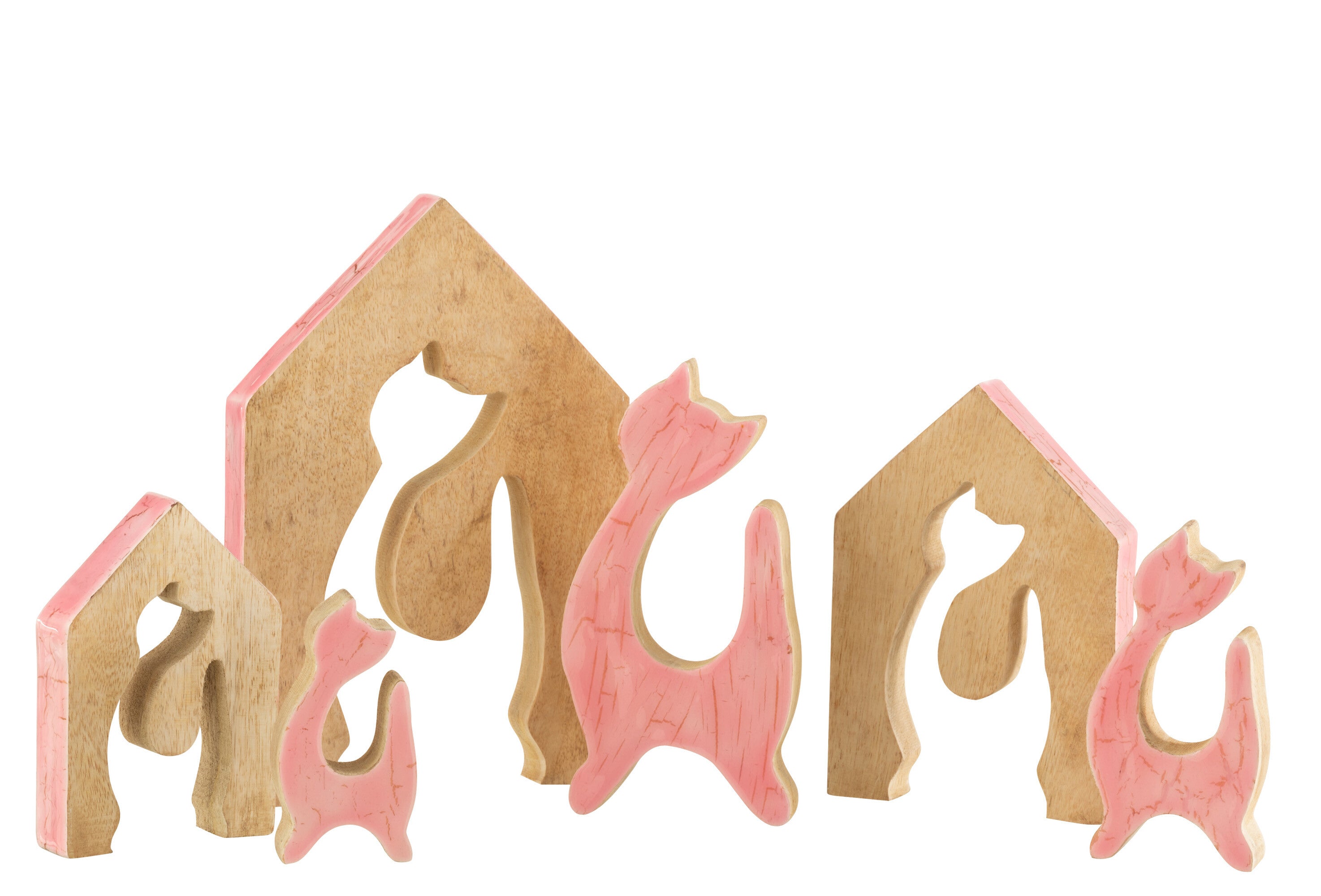 J-Line Huis Kat Mangohout Roze/Nat Large