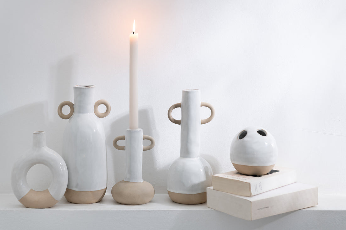 Vaas Cirkel Porselein Wit/Beige Klein